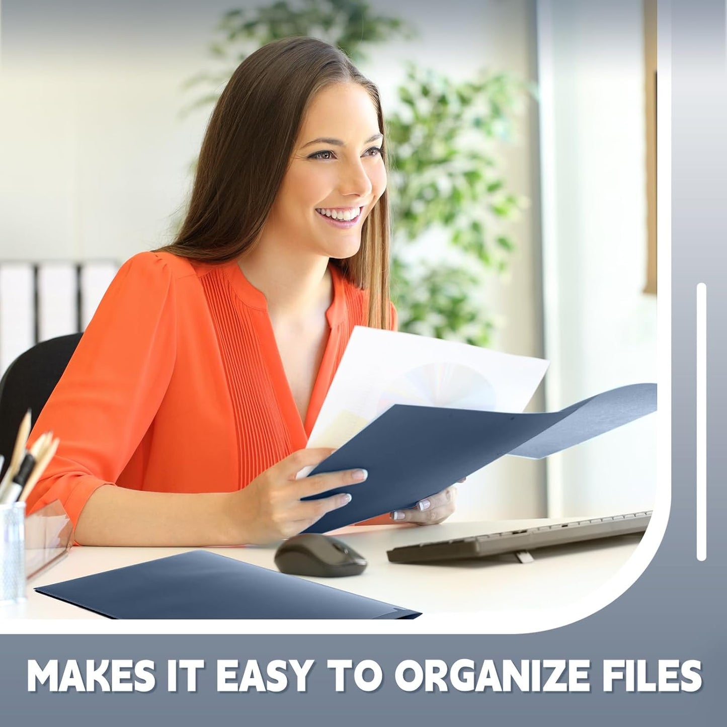 Henoyso 36 Pcs Plastic Folders with Clear Front Pockets Heavy Duty File Folders with 2 Pockets and Card Slot for Student Communication School Office Presentation Report (Navy Blue)