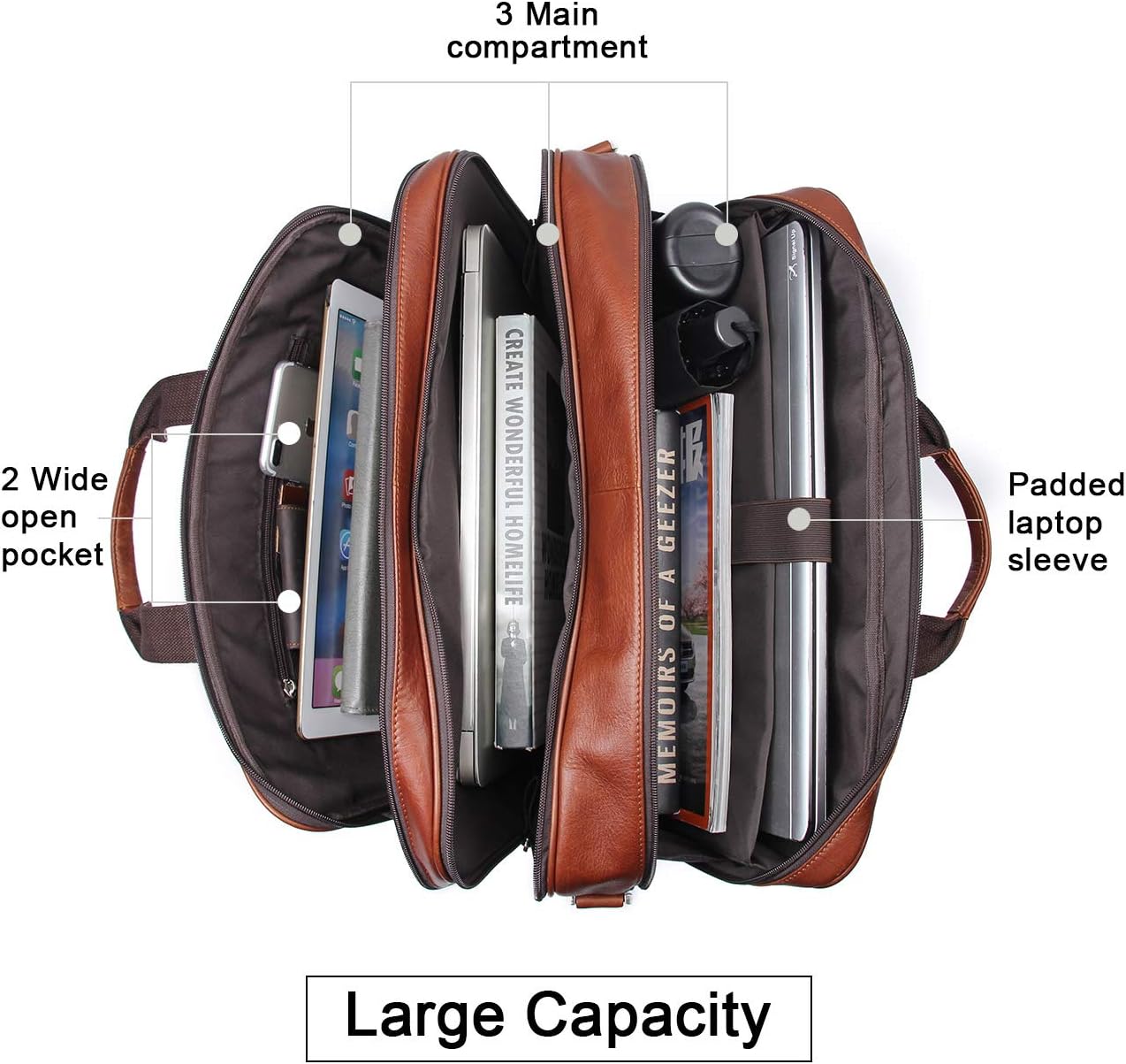 Augus Business Travel Briefcase Genuine Leather Duffel Bags for Men Laptop Bag fits 15.6 inches Laptop