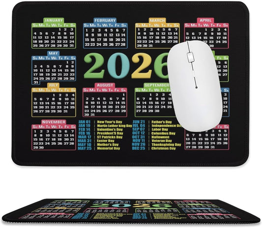 Mouse Pad 2026 Calendar Stitched Edge,Computer Mouse Pads Calendars Non-Slip Rubber Desk Mat Mousepad Gaming Office Keyboard Mat (9.45x7.87 in) (Colorful)