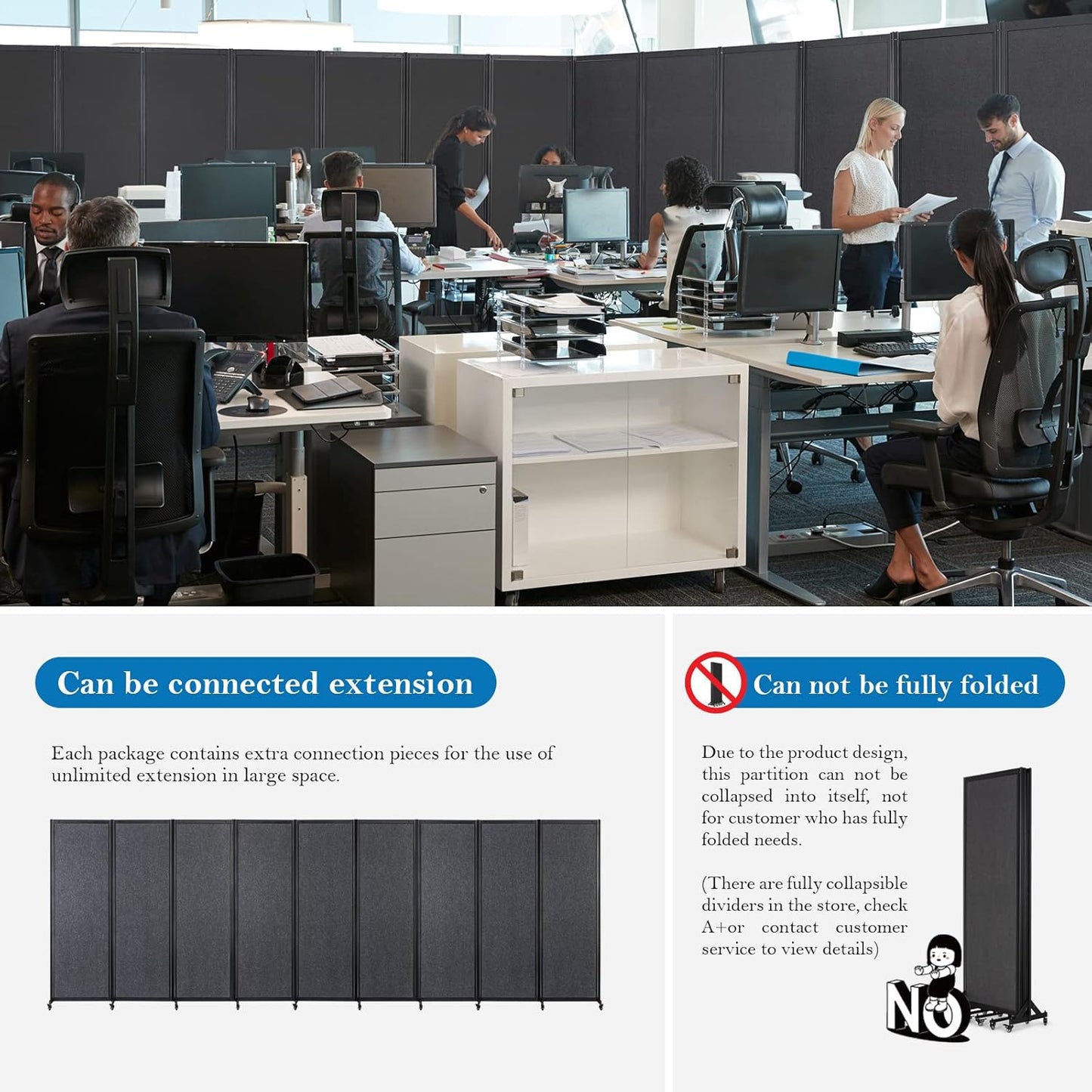 Room Partition,Office Divider,Portable Commercial Screen Dividers,Privacy Partition Separator,Classroom School Dividers, 12'7"L* 6'7"H,6 Panel,Grey