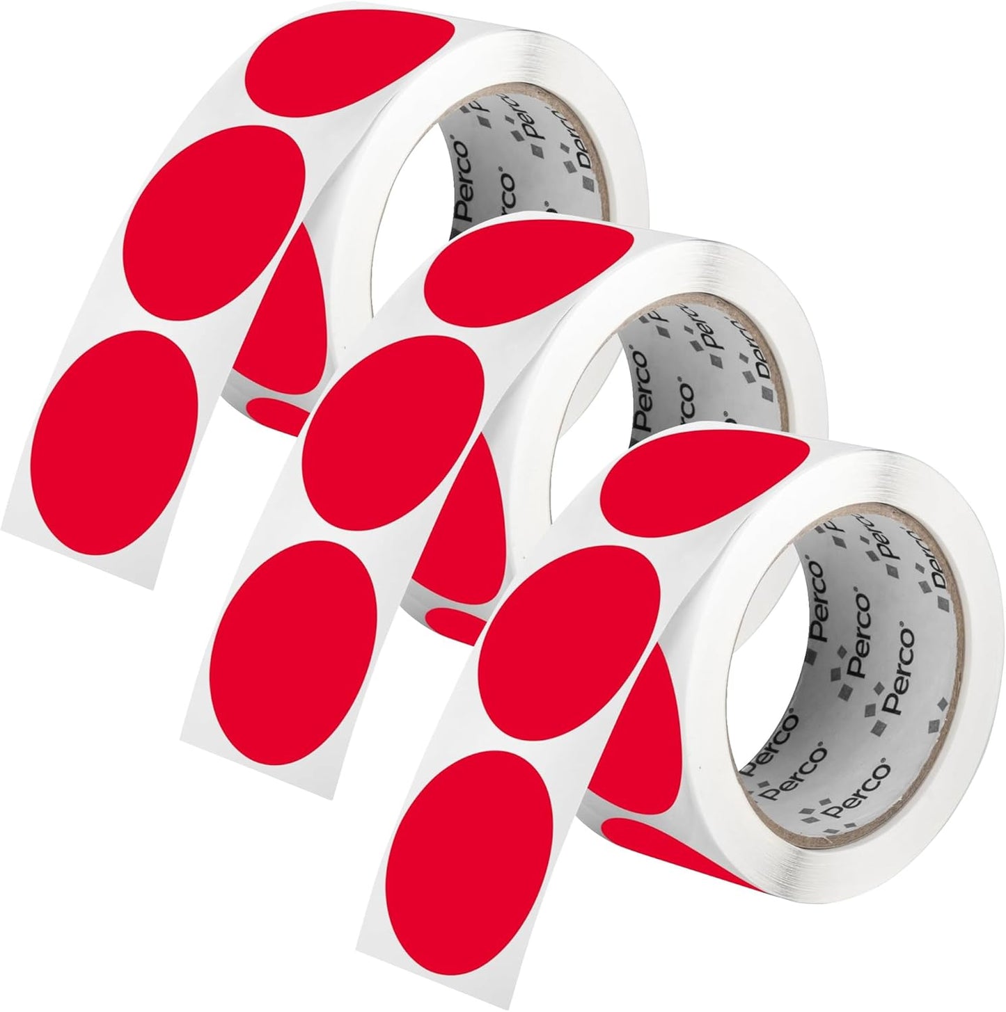 Perco Red 2-Inch Round Circle Dot Sticker Labels - Multi-Roll Pack (3 Rolls, 500 Labels Each) - Permanent Adhesive, Vibrant Colors, Strong Hold - Perforated for Easy Use - Made in USA