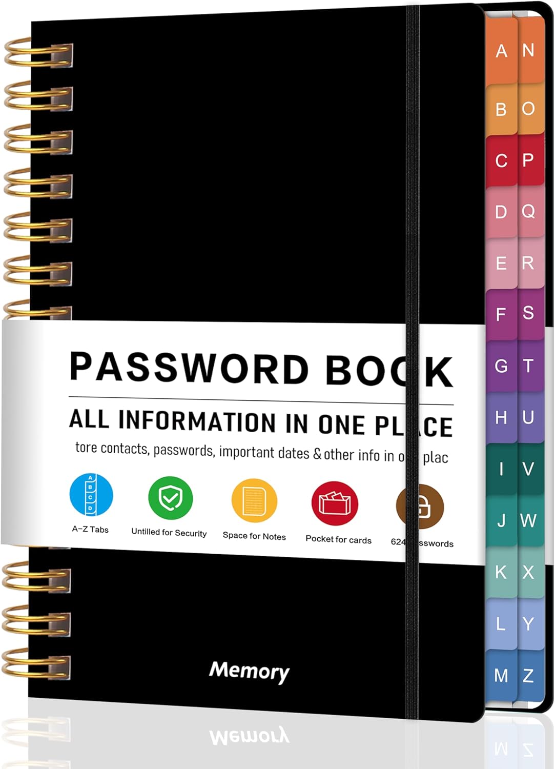 Spiral Password Book with Alphabetical Tabs - 5.8" X 8.2" Small Password Keeper Book with Inner Pocket for Seniors , Large Print, Hardcover, 450 Logins – Internet Password Organizer Notebook for Home & Office Use