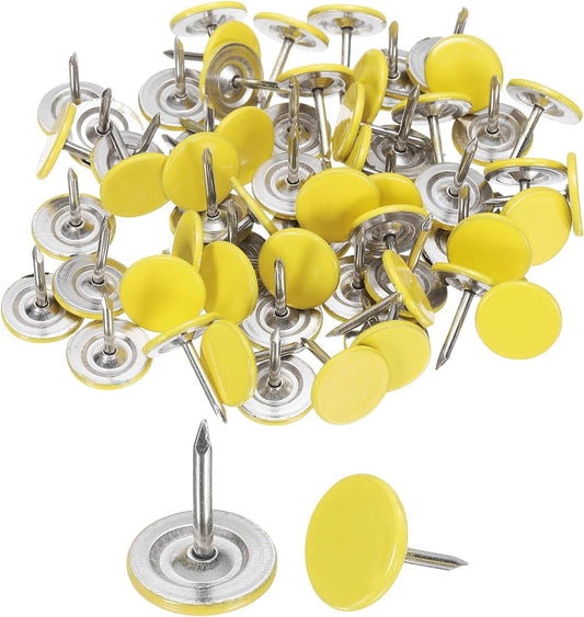 uxcell 120Pcs Push Pins, 11mmx17mm Round Flat Head Decorative Thumb Tacks Upholstery Tacks for Cork Board Office Wall Hangings, Light Yellow