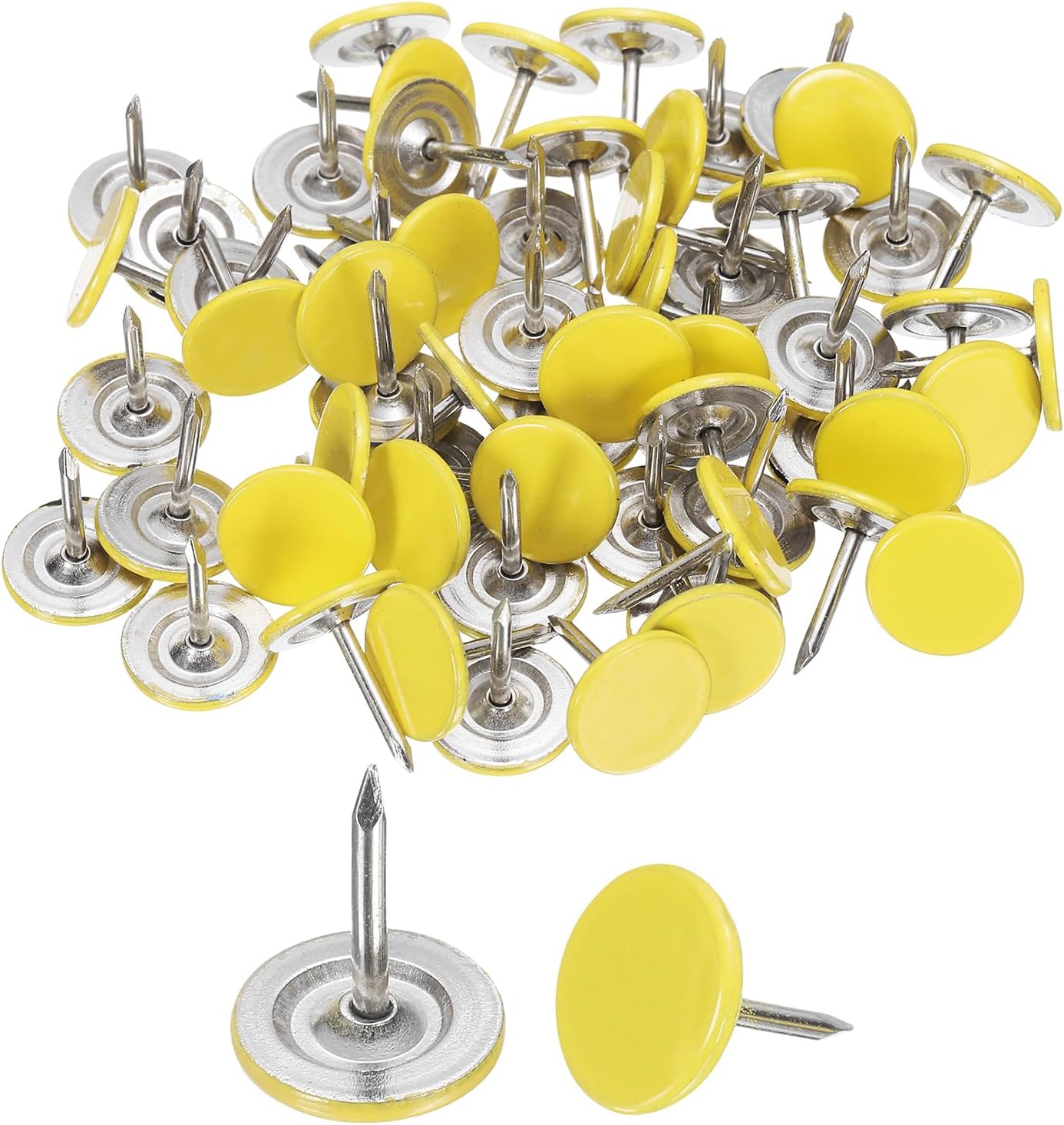 uxcell 120Pcs Push Pins, 11mmx13mm Round Flat Head Decorative Thumb Tacks Upholstery Tacks for Cork Board Office Wall Hangings, Yellow