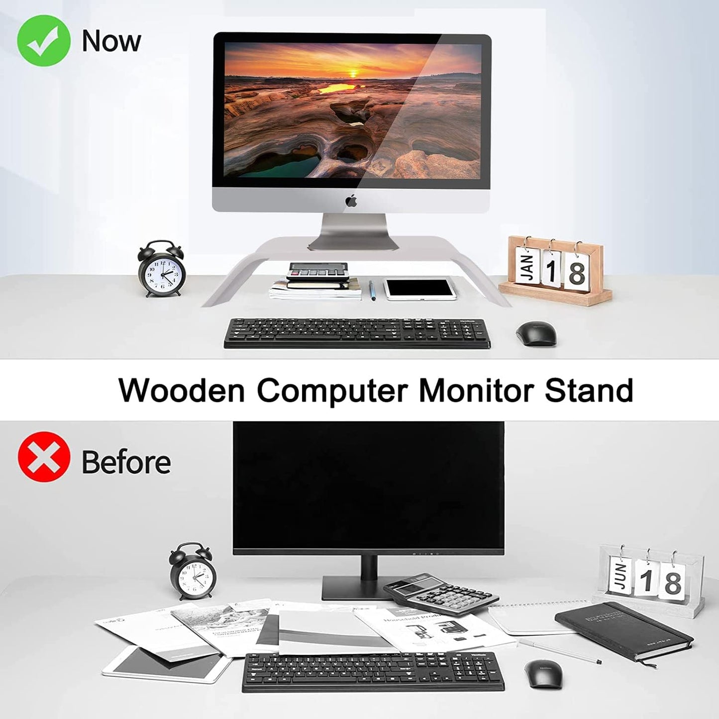 SAMDI Wooden Computer Monitor Stand, Desktop Accessories, Laptop Stand, Notebook Stand, for MacBook Stand (Oak Wood White)