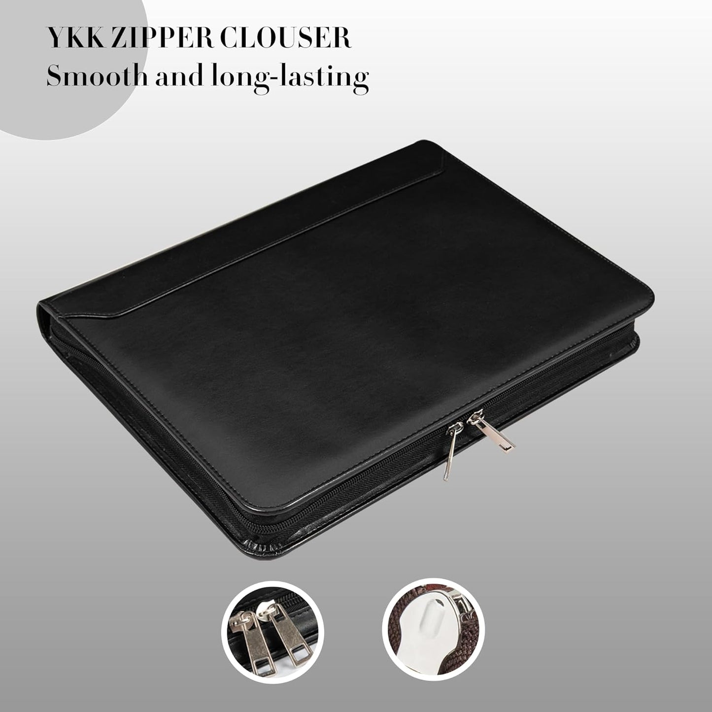 Padfolio with Zipper, Portfolio Binder, Leather Portfolio with Zipper for Men Women, Portfolio Organizer, Padfolio Business Resume A4/Pad, Black