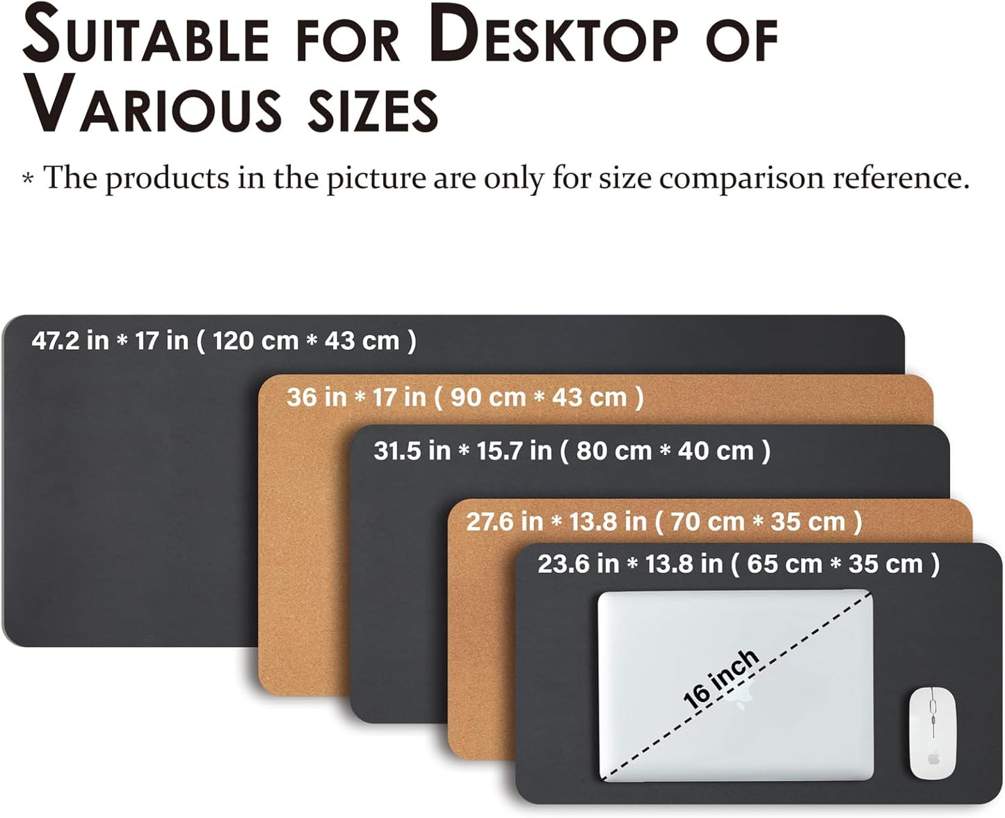 Cork Desk Mat - Dual-Sided Desk Pad for Office and Home - Desk Organization and Accessories - Ideal for Large Mouse Pad and Desk Mats on Top of Desks(Black,80cmx 40cm)