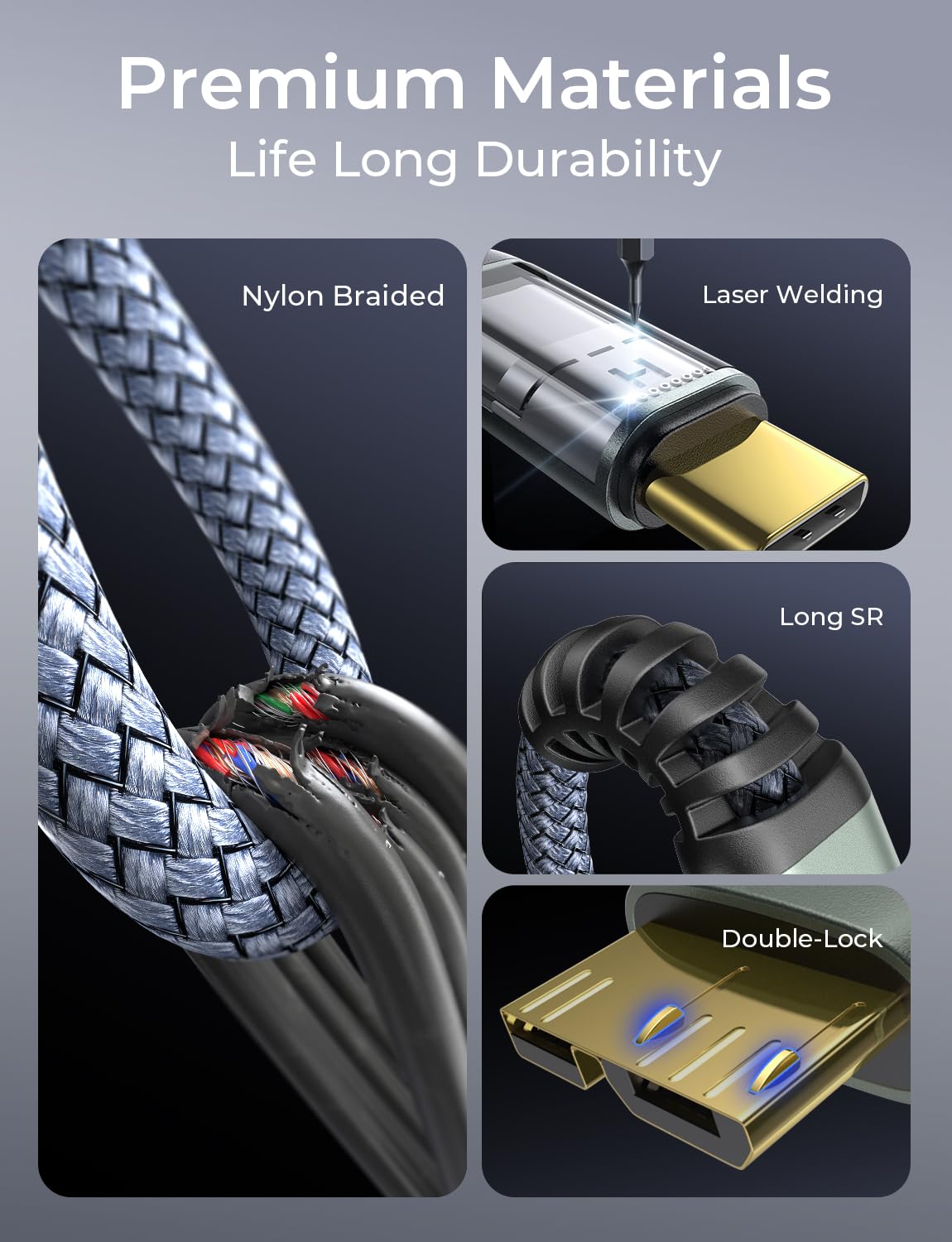 AINOPE External Hard Drive Cord 10Gbps Micro B to USB C External Hard Drive USB C to Micro B Cable Nylon Braided for MacBook Air/Pro, Seagate, WD Toshiba, SSD, iPhone, iPad, Camera, 1.6FT, Grey