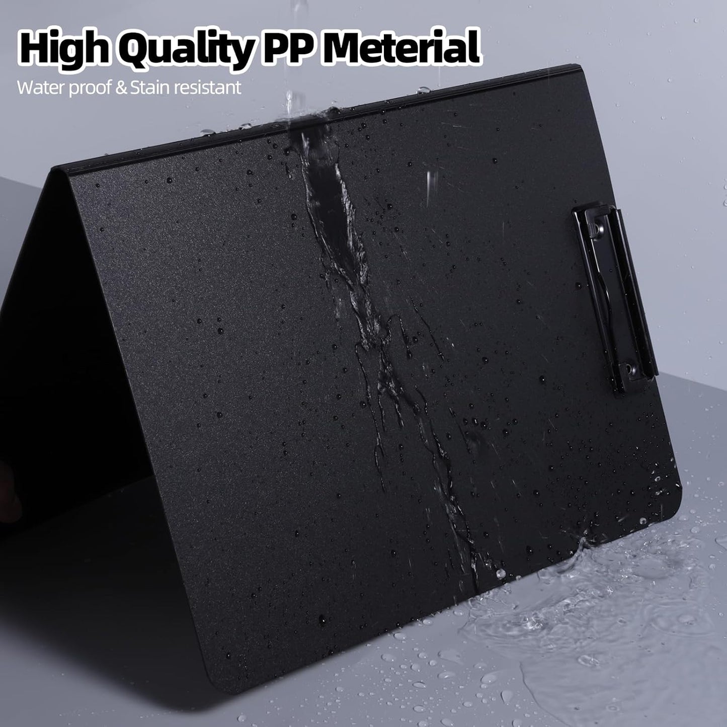 Clipboard Folder, A4 Foldable Clipboard with Horizontal and Vertical Double Metal Clips, 360 Degree Foldable Binder Clipboards with Pen Holder, File Cover Work Folder Clipboards, Black