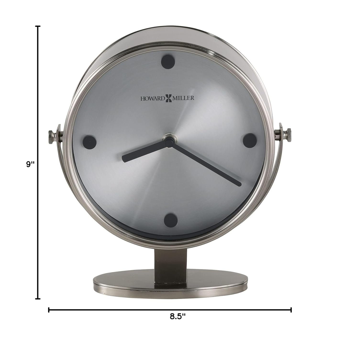 Howard Miller Glen Accent Clock – Modern Desk Clock with Nickel Finish - Battery Operated Quartz Analog Mantel Small Decorative Shelf Minimalist Table Clock for Home & Office Decor