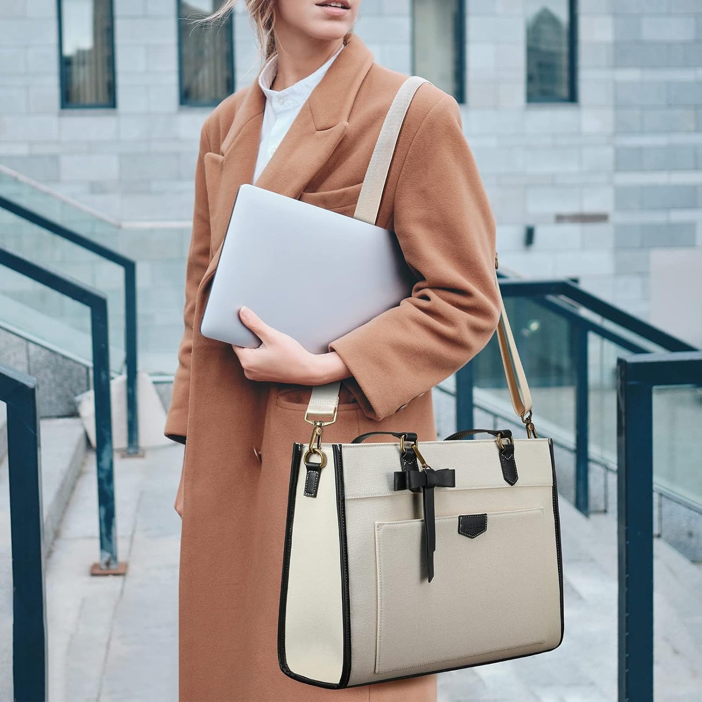 Keyli 3pcs Laptop Bag for Women,15.6 Inch Canvas Tote Bag Work Bags Large Business Computer Briefcase Shoulder Handbag Purse