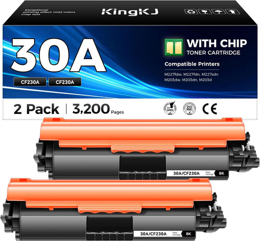 30A Black Toner Cartridge 2-Pack with chip High Yield Replacement for HP 30A CF230A 30X CF230X Compatible for HP LaserJet Pro MFP M227fdw M227fdn M203dw M227sdn M203dn M203d Printer M277 M203 Ink Copy