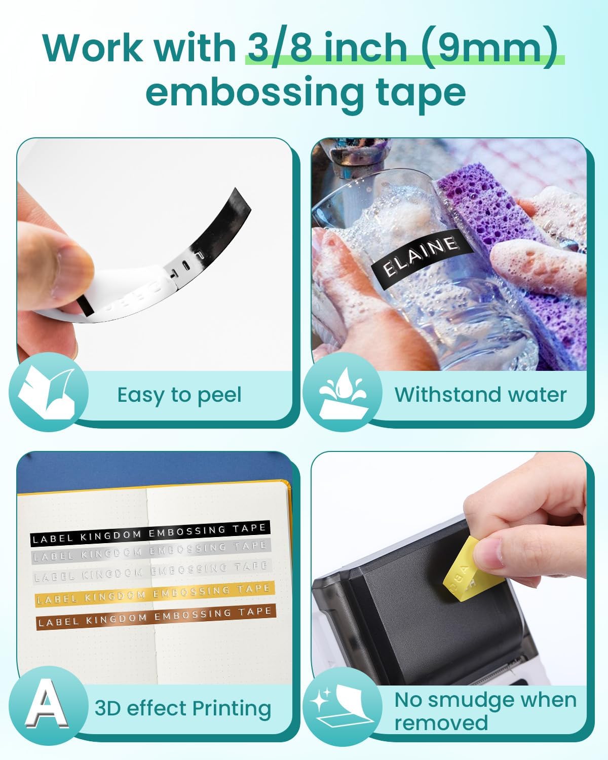 Label KINGDOM Embossing Label Maker with Tape, Omega S Vintage Embossed Label Printer, Portable Handheld Old School Labeler for Office Home School, Green