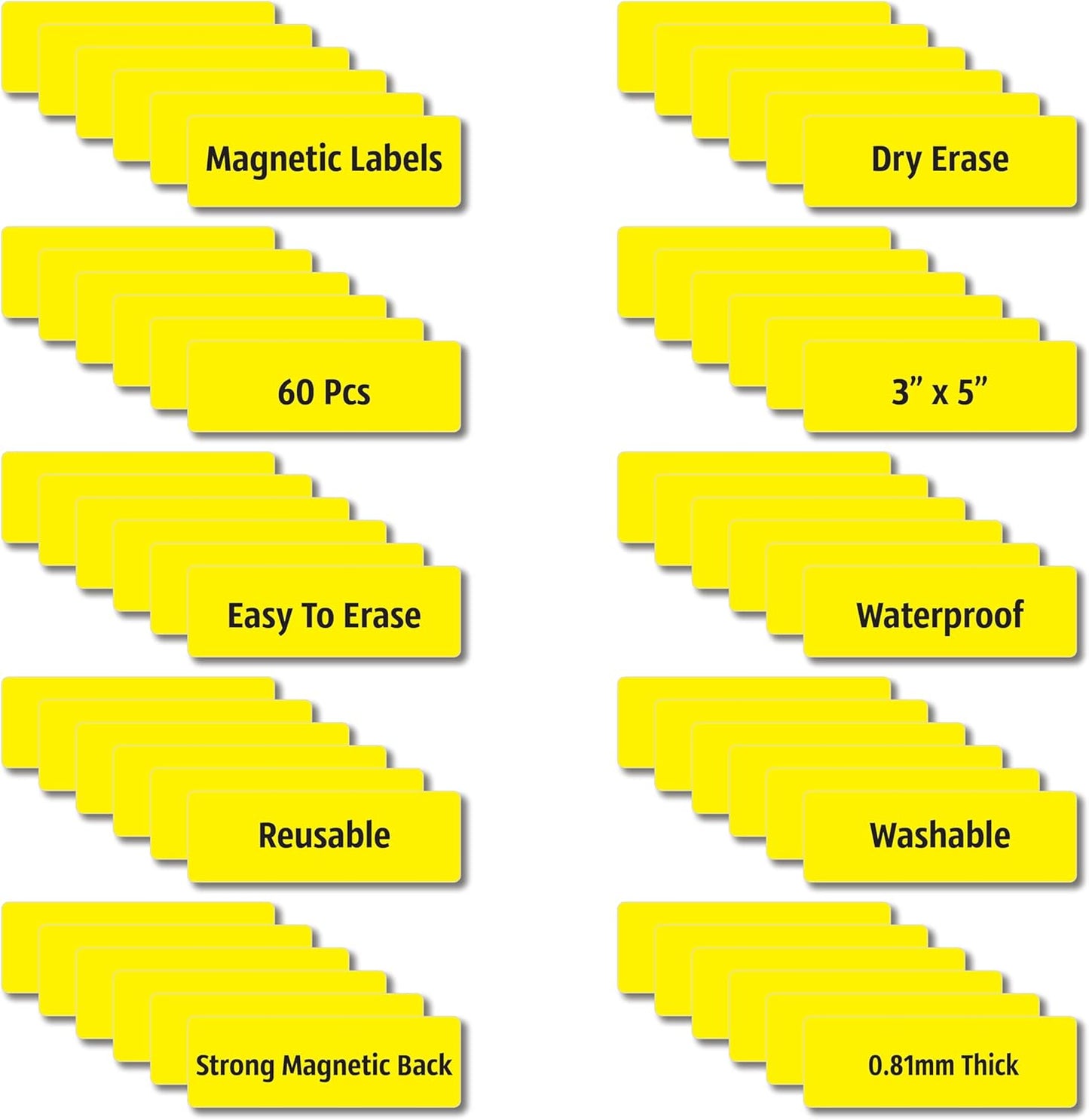 Magnetic Dry Erase Magnets Labels 3x1 inches, Reusable Name Tags, Organizing Schedules in Office/Classroom. Work on Fridge/White Board (Yellow 60Pcs)