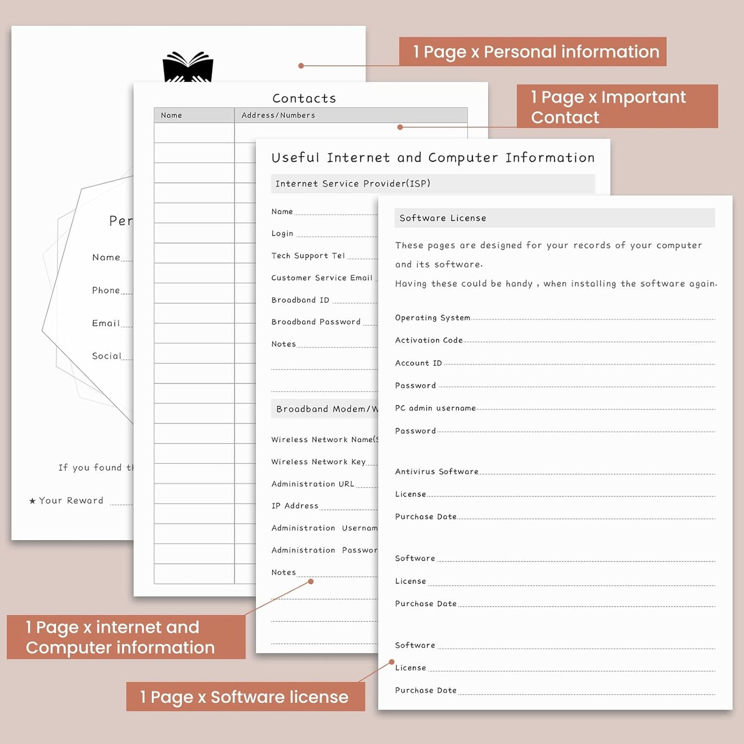 Password Book with Alphabetical Tabs, Internet Address and Password Keeper, A5 Size 8.3"x6" Password Notebook for Saving Internet Login, Username, Password Organizer for Computer & Website