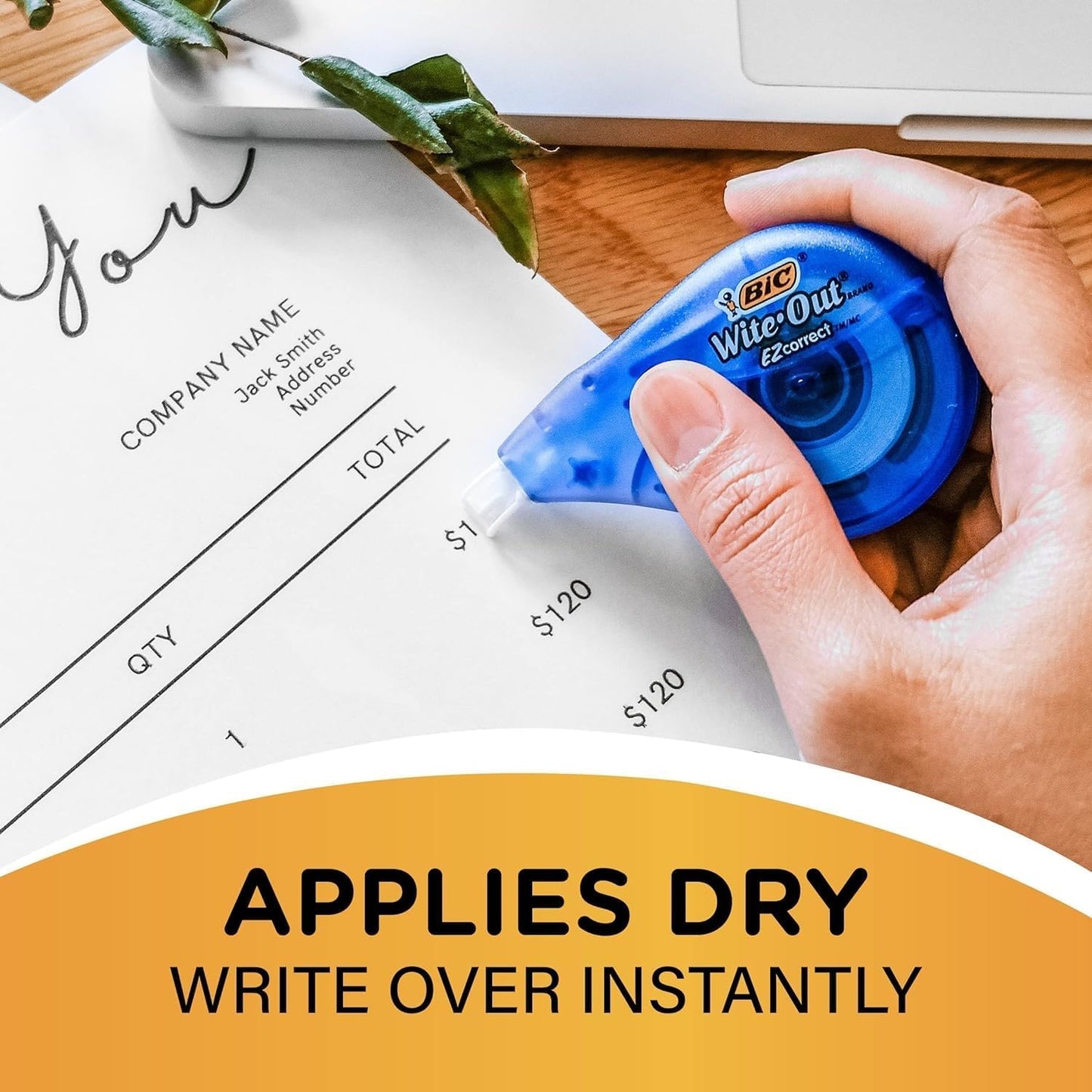 BIC White Out Tape- Tear Resistant, Clear Dispenser EZ Correct Correction Tape - 39.3 Feet Each - Pack of 7