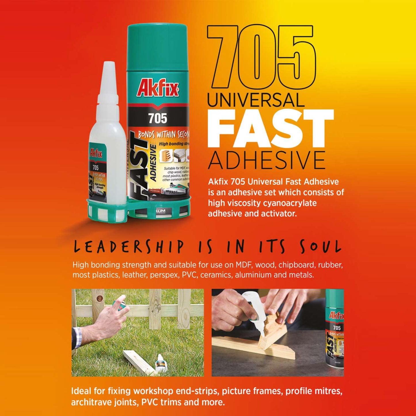 Akfix 705 Fast Adhesive CA Glue & Activator (3x3.50 oz Glue + 3x13.50 fl oz Activator) - High Strength Cyanoacrylate for Woodworking, Crafts & Multi-Surface Bonding - 3 Pack