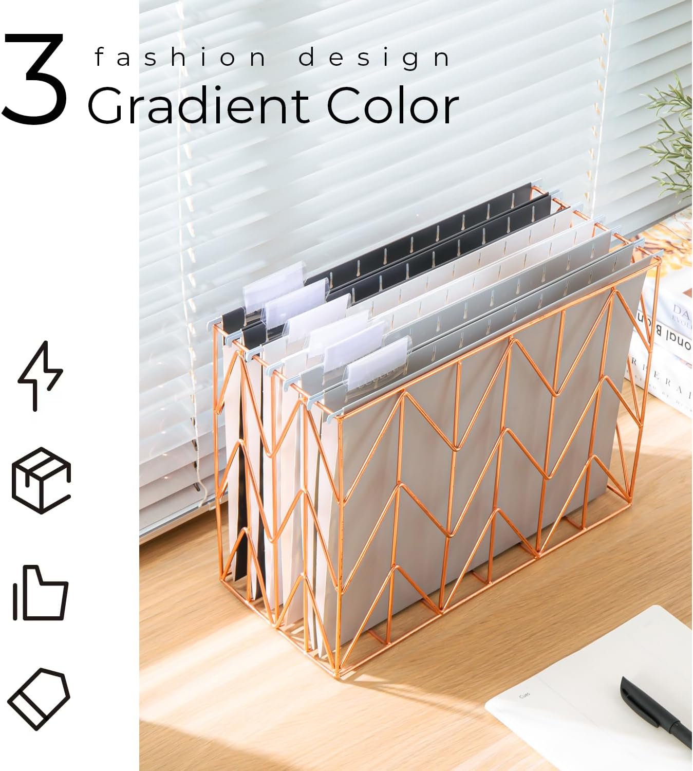 Y YOMA 6 Pack Gradient Hanging File Folders Letter Size Decorative Hanging Folder Pretty File Folder Organizer for Filing Cabinet Office Home with 1/5-Cut Adjustable Tabs, Ash Grey