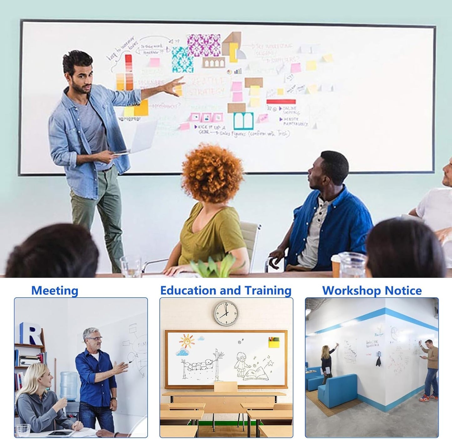 Magnetic Dry Erase Whiteboard Paper with Adhesive, 38" x 19" White Board Film for Wall, Easy to Write and Clean Dry Erase Board for Office, Classroom, Home, Include Marker, Magnetic Eraser and Magnets