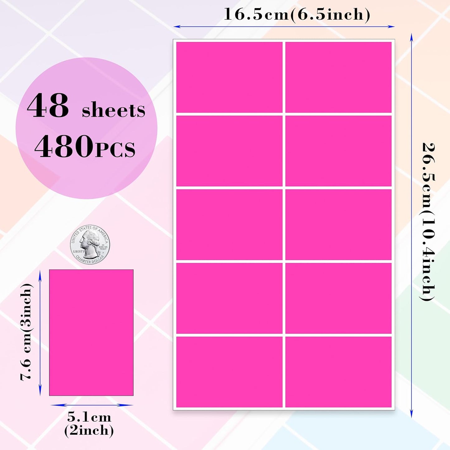 YSHIHE Colored Labels Stickers 3" x 2" Large Color Coding Labels in 12 Assorted Colors Rectangle Name Tags Moving Labels - 480 Pack