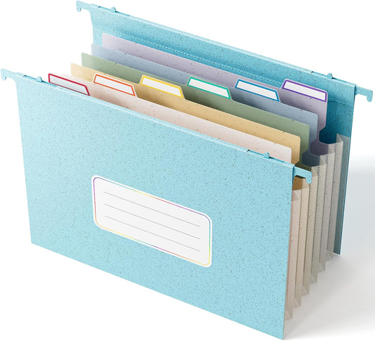 Wheat Straw Expanding Hanging File Folders,1.2" Accordion Pockets File Organizer, Large Capacity,Letter Size for Filing Cabinet,100% BPA Free, Return to Nature, Healthy Living-Sky Blue