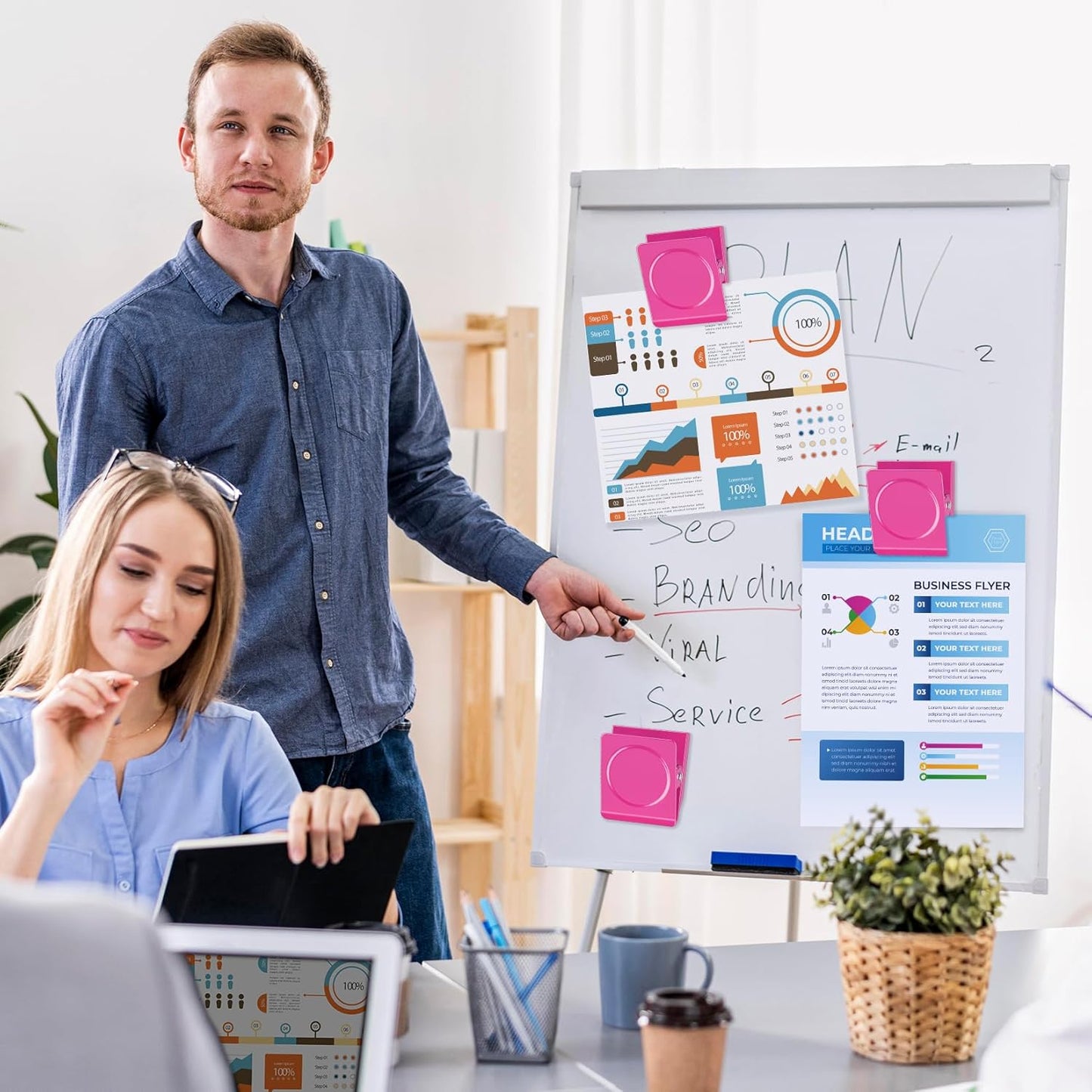 FINDMAG Pink Magnetic Clips, 2.2inch Heavy Duty, Strong Magnet Clips for Fridge, Whiteboard, Classroom, Office (Pack of 4)