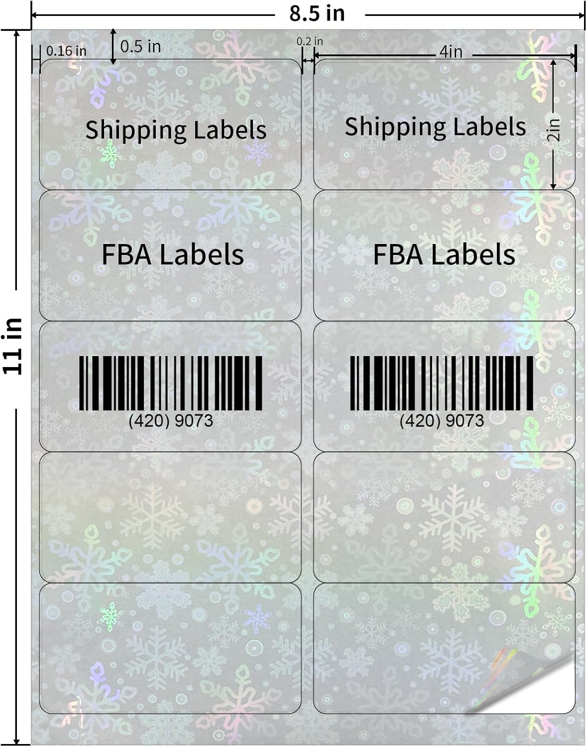 STARLIBOO Transparent Stickers Labels - 2" x 4" Clear Address Labels Mailing Stickers for Laser/Inkjet Printer 8.5"×11"- 20 Sheet (Clear Holographic Snowflake)