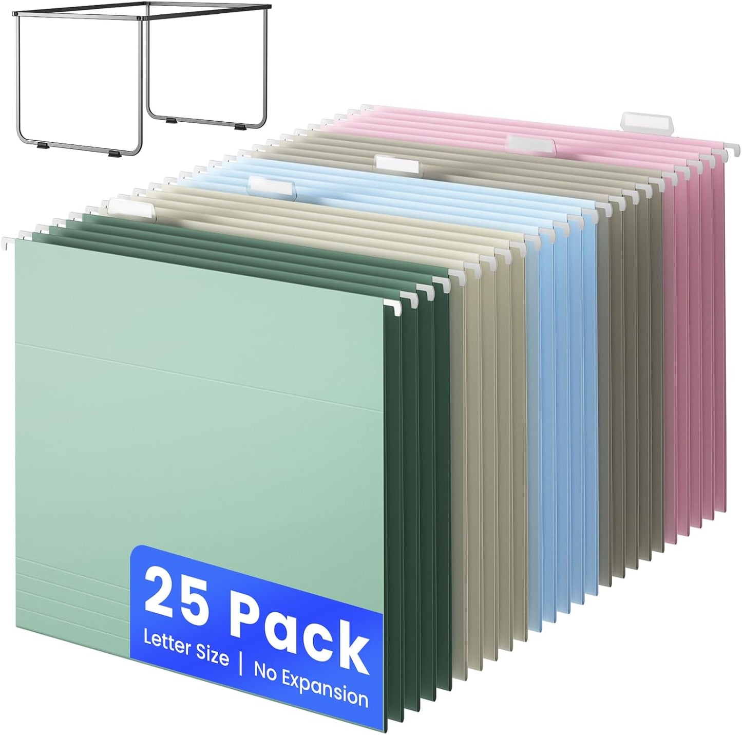 Hanging File Folders Letter Size, 25 Pack File Organizer Folders, 1/5-Cut Tabs with Hanging File Folder Frame, Heavy Duty No Extension, Stay Organized for Your Home and Office Bulk File