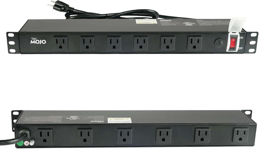 Tecmojo 1U Rackmount Network-Grade PDU Power Strip, 12 Wide-Spaced Right Angle Outlets, Circuit Breaker 12A (UL Certified 12A) 6ft Cord w/ 5-15P Plug, Black