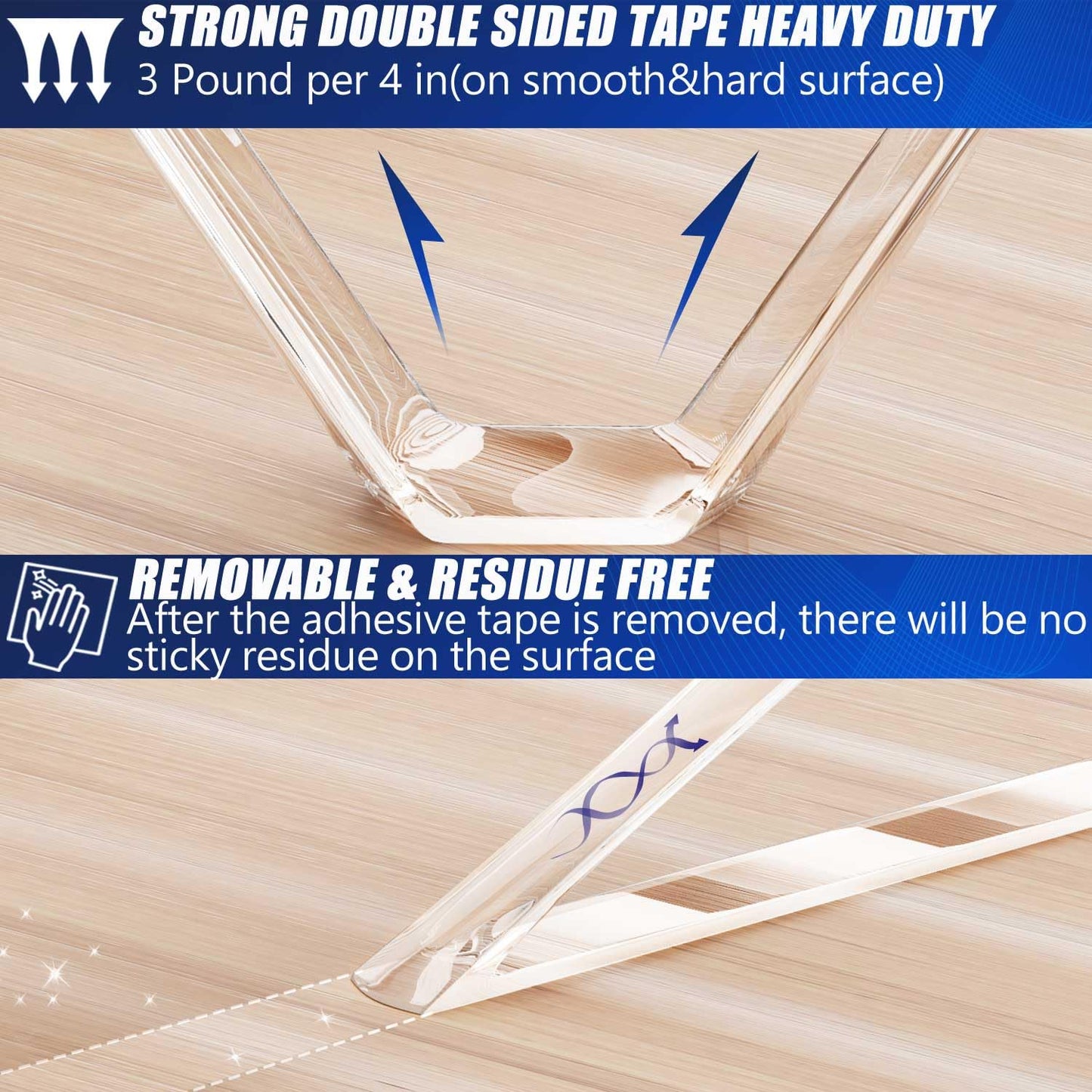 Nano Tape Adhesive Reusable,Double Sided Mounting Tape Heavy Duty Removable,Picture Hanging Strips Poster Putty,Clear Thick Gel Sticky Tack Wall Glue for Hangers,Photo(9.85 FT-5 Pack)