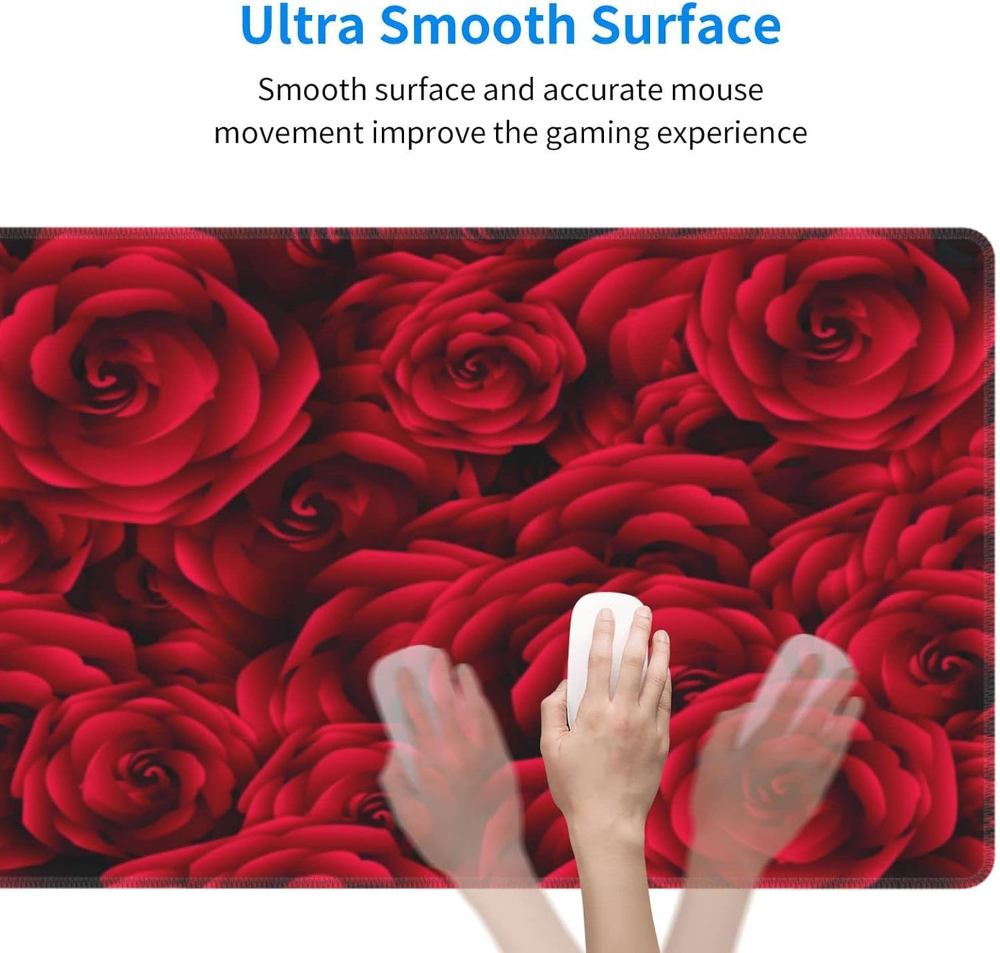 Red Roses Mouse Pad, Flower Large Big Gaming Mouse Pad Desk Pad, Mousepad with Non-Slip Rubber Base, Extended XXL Mouse Mat for Computer Laptop Office Accessories