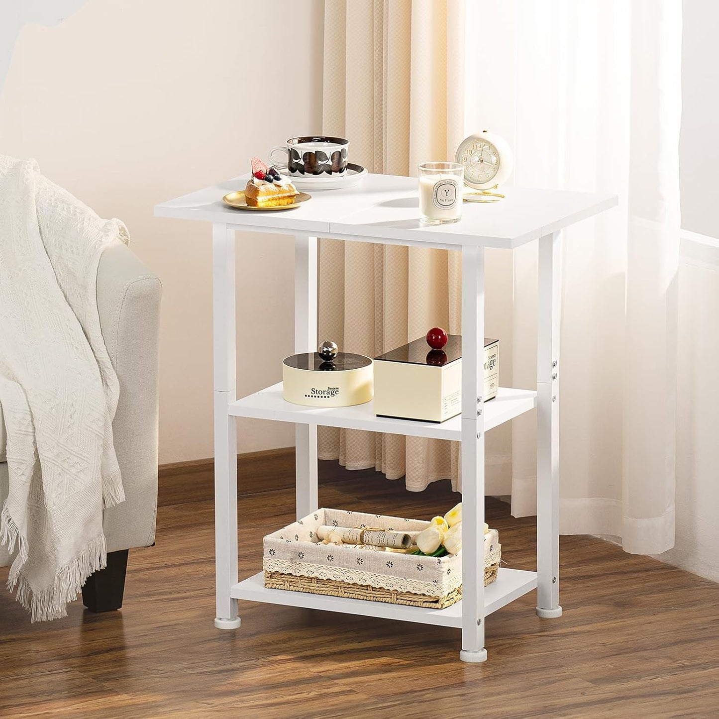 Lerliuo 3-Tier Printer Stand, Industrial Mobile Printer Table with Storage Shelf and Steel Frame, Rolling Printer Cart Holder with Lockable Wheels for Home, Office (White)