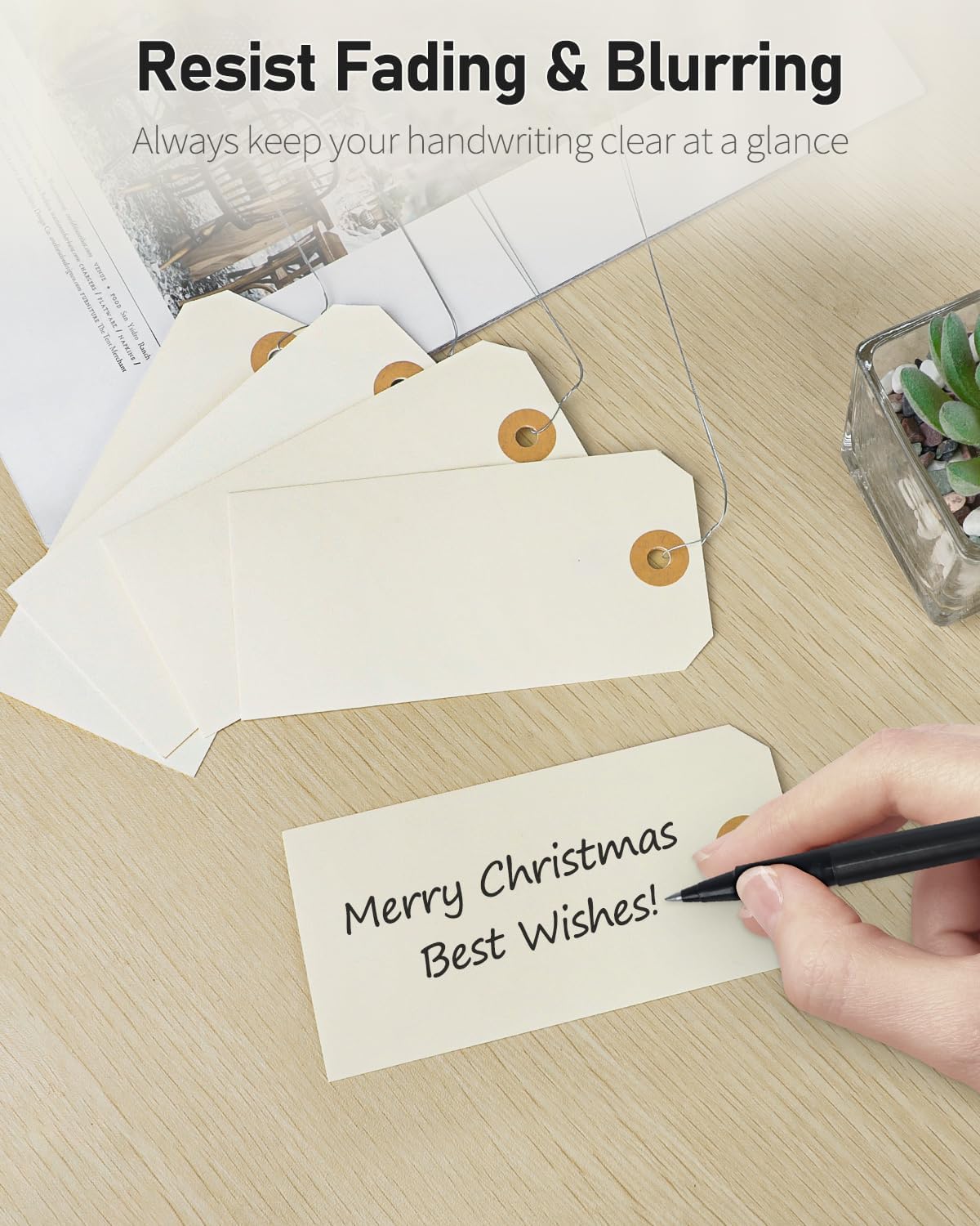 Uniclife 200 Pcs Manila Tags Blank Shipping Tags with Wire Attached 4.7 Inch Paper Hang Tags with Reinforced Eyelet Large Marking Tags Writable Price Tags Inventory Label Tags, 4.7" x 2.36"