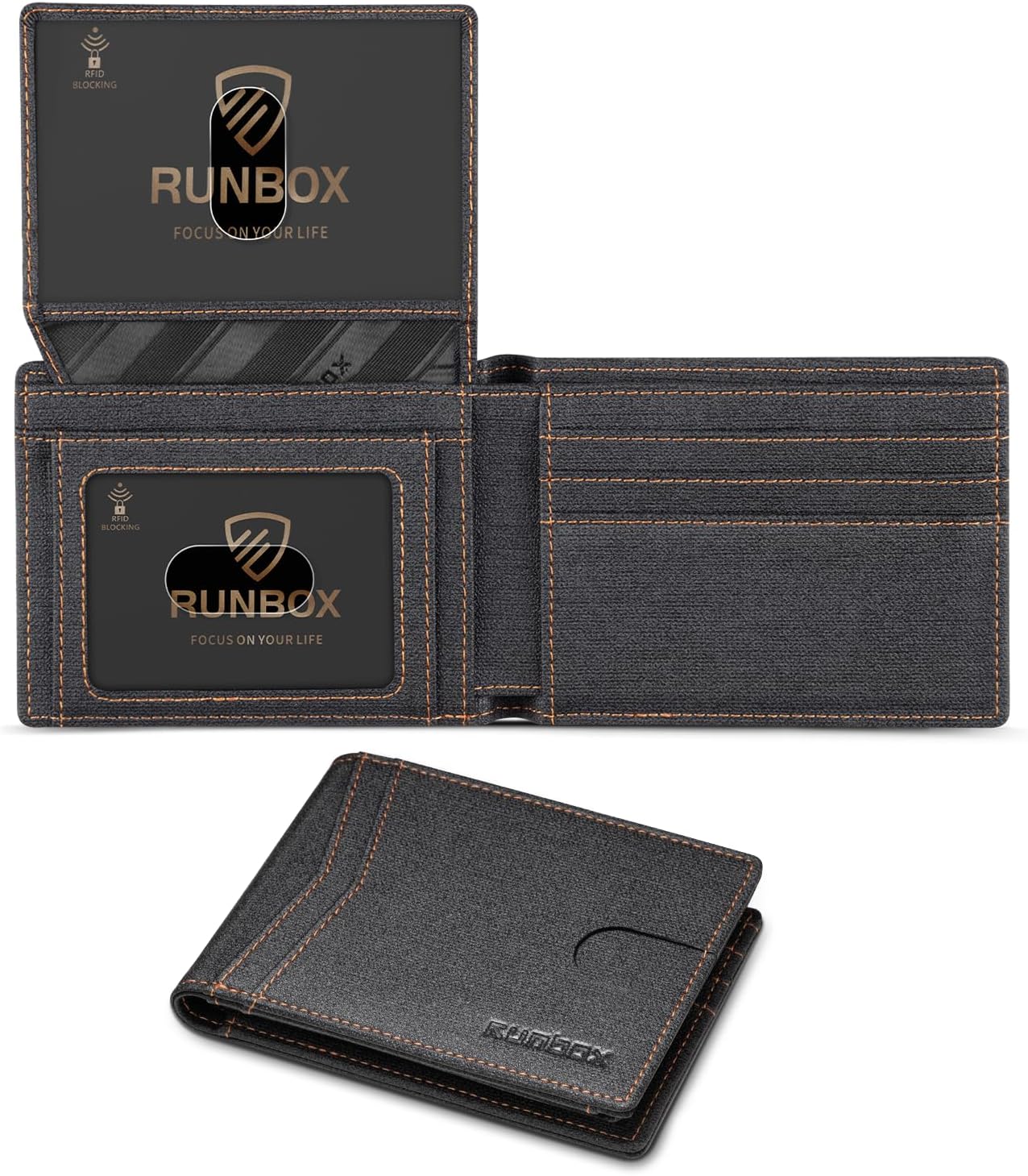RUNBOX Wallet for Men Slim Rfid Leather 2 ID Window With Gift Box