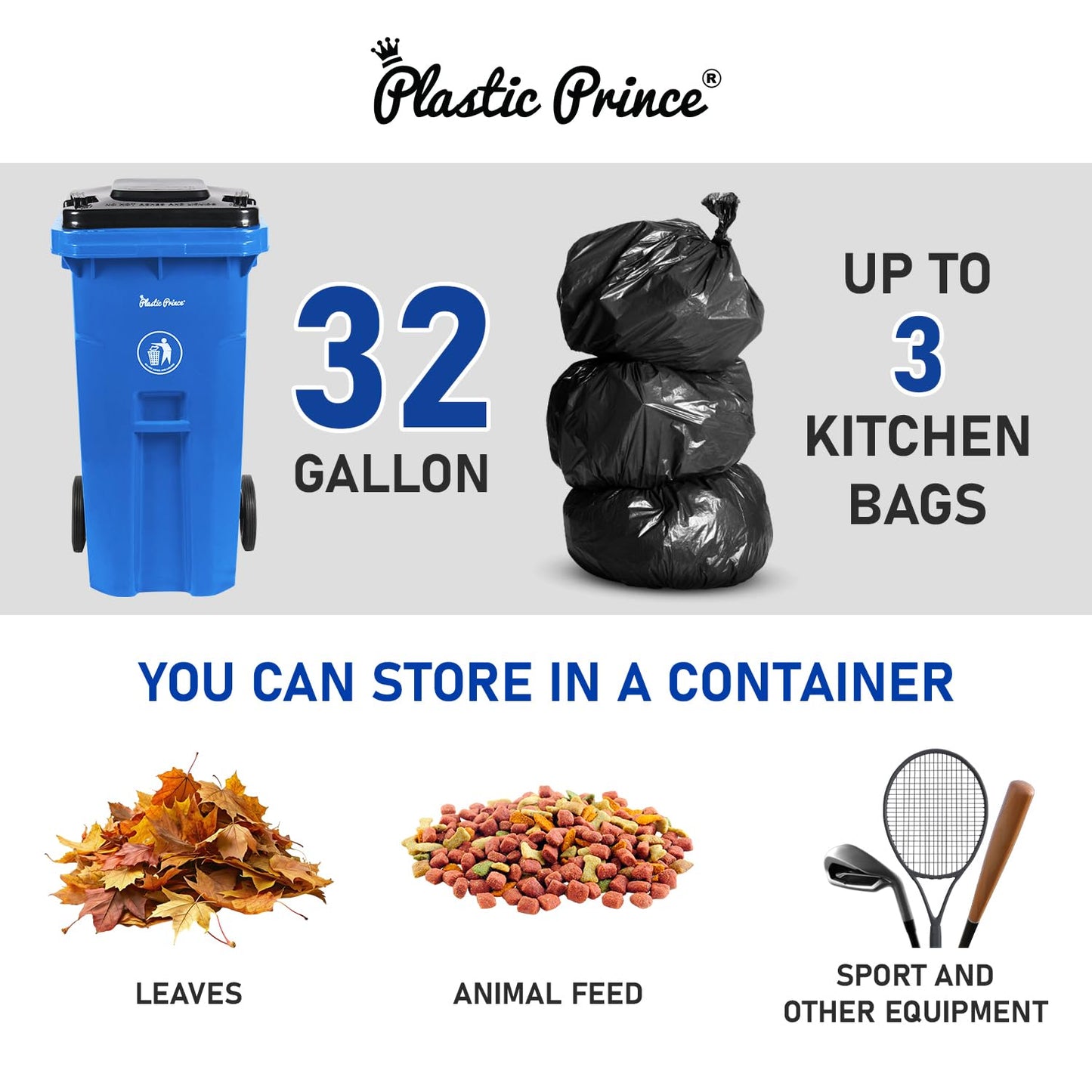 32 Gallon Recycling Rollout Trash Can with Lid, Commercial Heavy-Duty Wheeled Outdoor Garbage Can, Blue