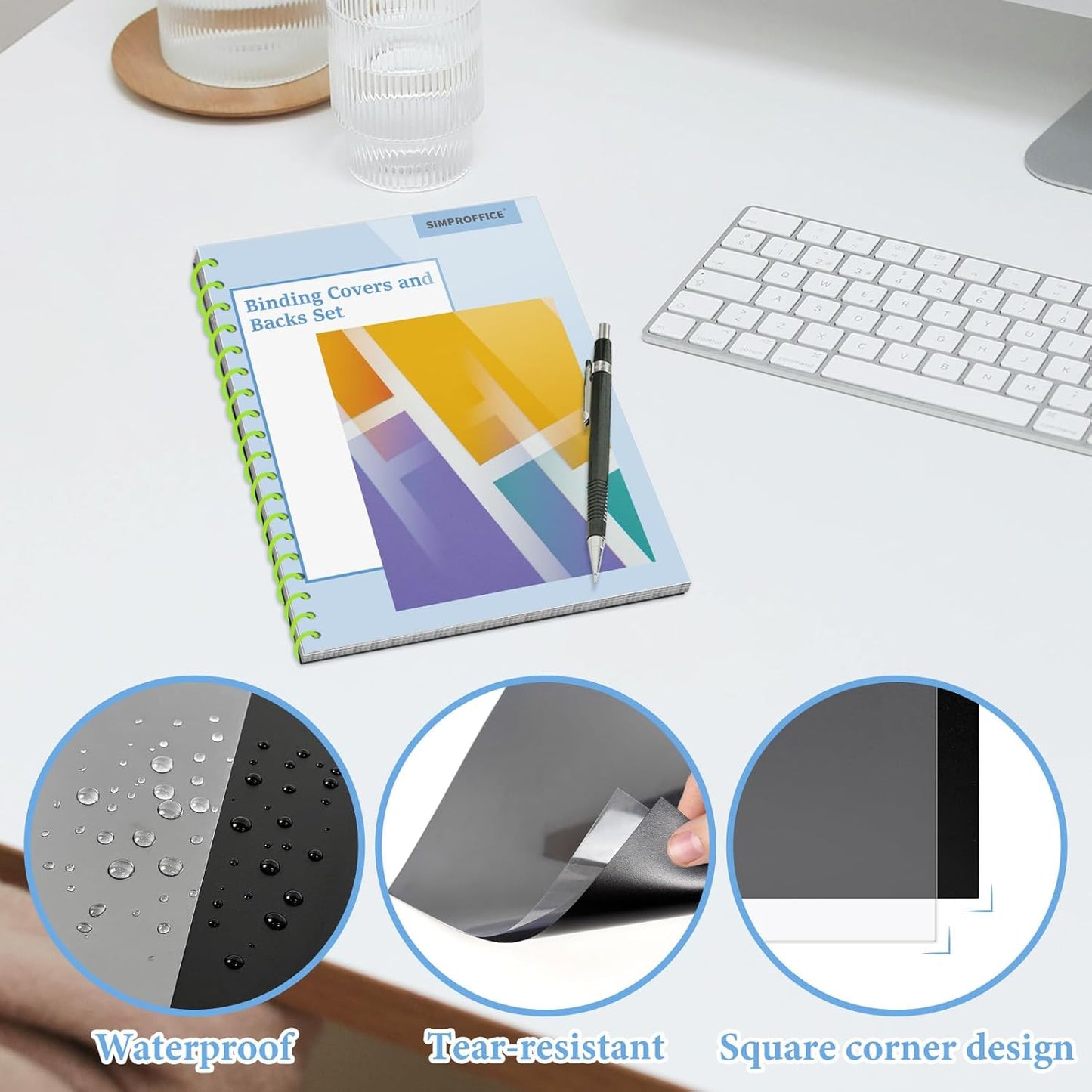 60 Pack Binding Covers and Backs Set, 8.5 x 11 Inches, 30P Clear PVC Covers (10 Mil), 30P Black Sand-Textured Polycovers (12 Mil), Presentation Covers for Binding, Letter Size