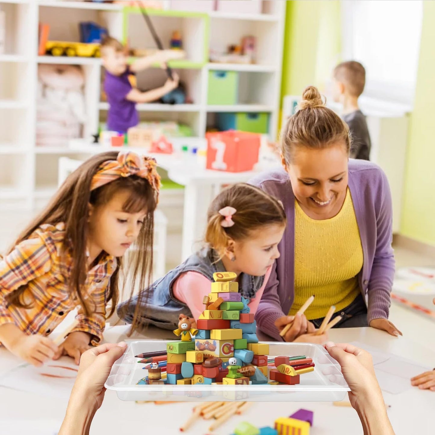 Plastic Art Tray, 12 Pcs Activity Trays Craft Organizer Trays Stackable Activity & Craft Organizer Trays for Kids Classroom Storage, Home & Office Projects,Art Tray,13.4" x 9.8" x 1" (Clear)