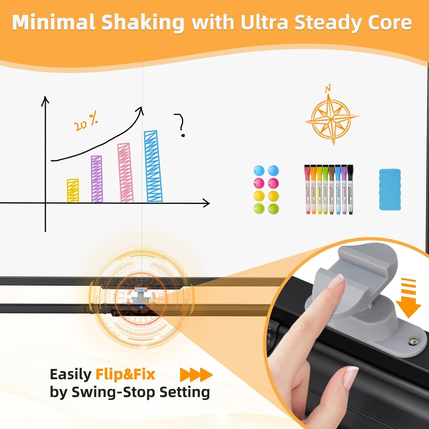 WALGLASS Rolling Whiteboard on Wheels, 60"x48" Double-Sided Dry Erase White Board with Stand, Large Magnetic Whiteboard, Big Portable Standing Black Boards for Office, School, Home, Classroom 5x4 ft