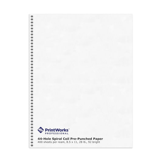 PrintWorks Professional Pre-Punched Spiral Binding Paper - 44-Hole (4:1 Pitch Hole Punch) - Book Binding Printer Paper - Made in the USA - 400 Sheets - 8.5" x 11" - 28 lb - 92 Bright White (04165)
