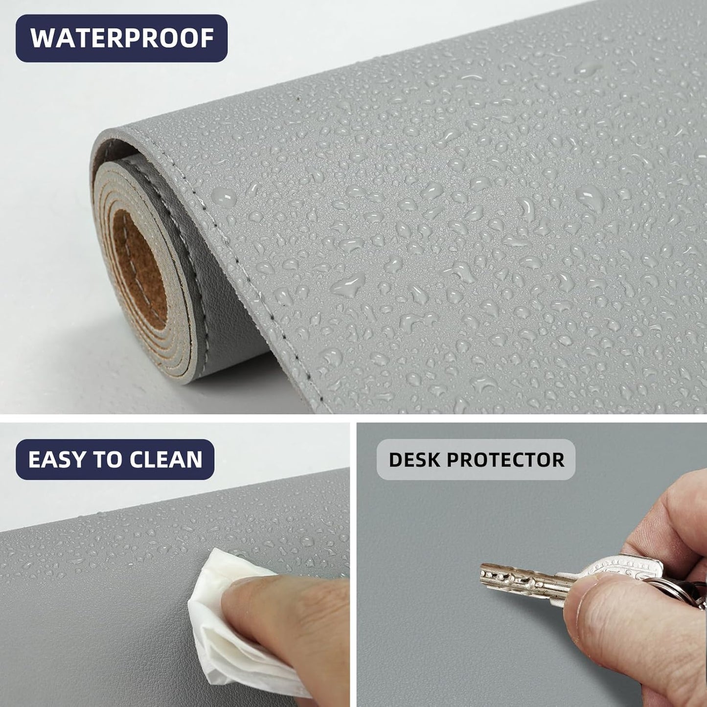 Leather Desk pad Protector,47" x 17" Large Desk mat with Natural Cork & PU Leather,Mouse pad,Non-Slip Office Desk Mat,Waterproof Desk Writing Pad for Office and Home (Light Gray)