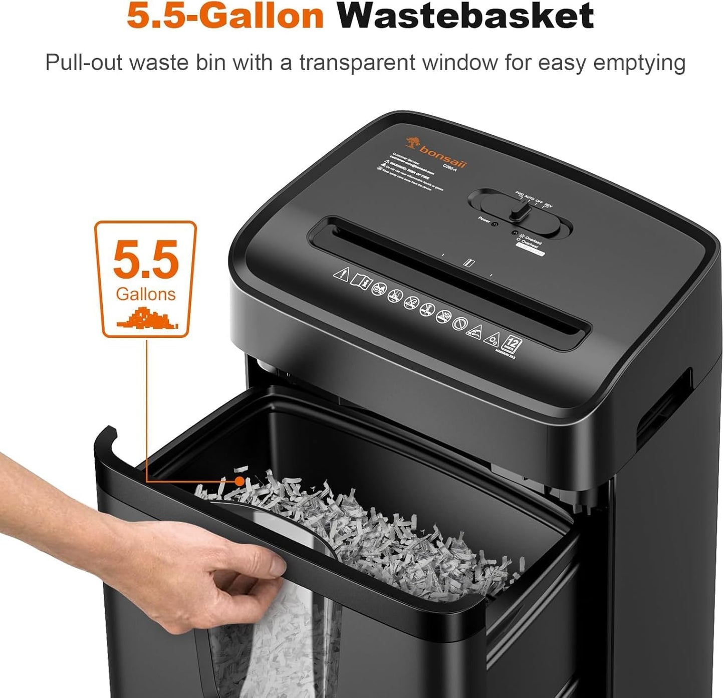 Bonsaii Paper Shredder for Home Office, 12-Sheet Heavy Duty Cross Cut Shredders for Home with 5.5 Gal Pullout Bin, Paper Shredding Machine for Document/CD/Credit Card,P-4 Security(C282-A New Version)