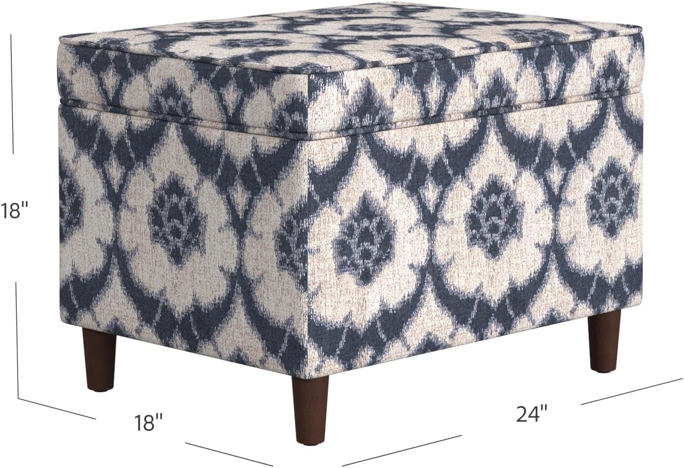 Home Decor | Dinah Collection Modern Storage Ottoman | Ottoman with Storage for Living Room & Bedroom(Blue Medallion Print)