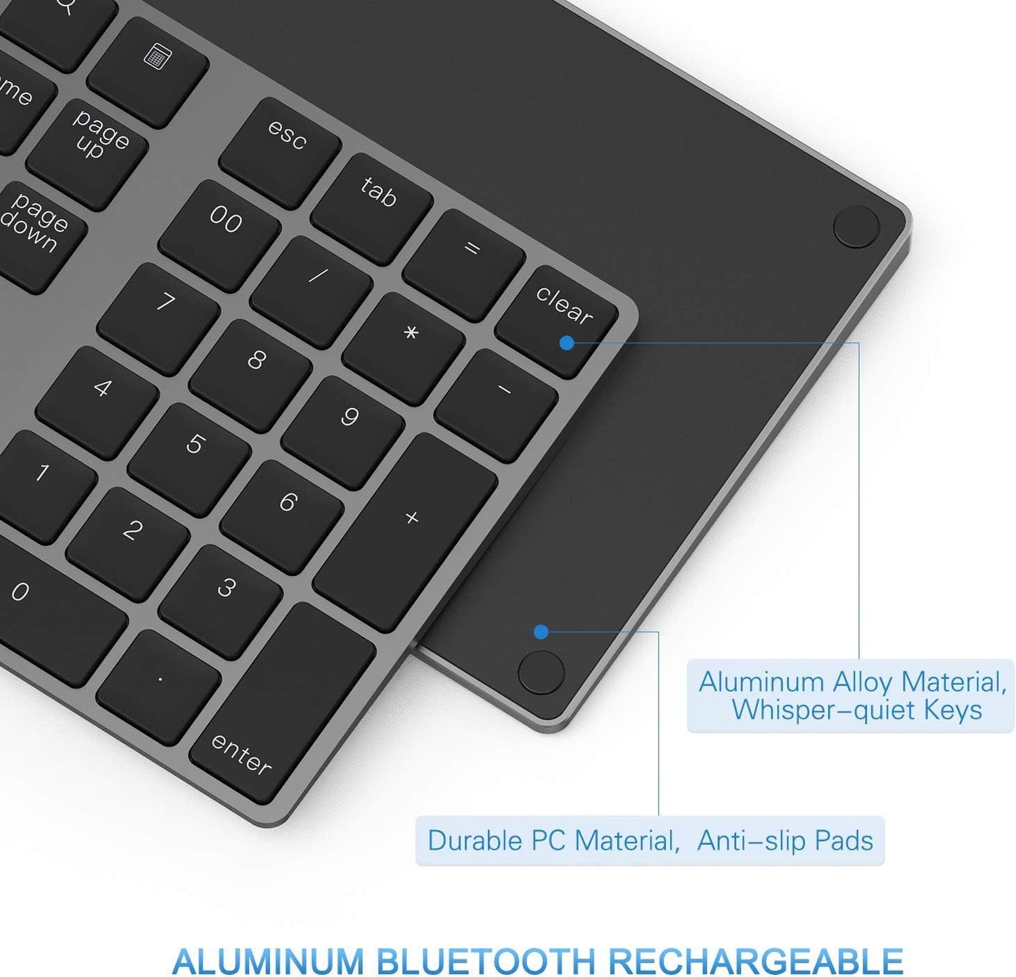 Bluetooth Number Pad, Lekvey Aluminum Rechargeable Wireless Numeric Keypad Slim 34-Keys External Numpad Keyboard Data Entry Compatible for Macbook, MacBook Air/Pro, iMac Windows Laptop Surface Pro etc