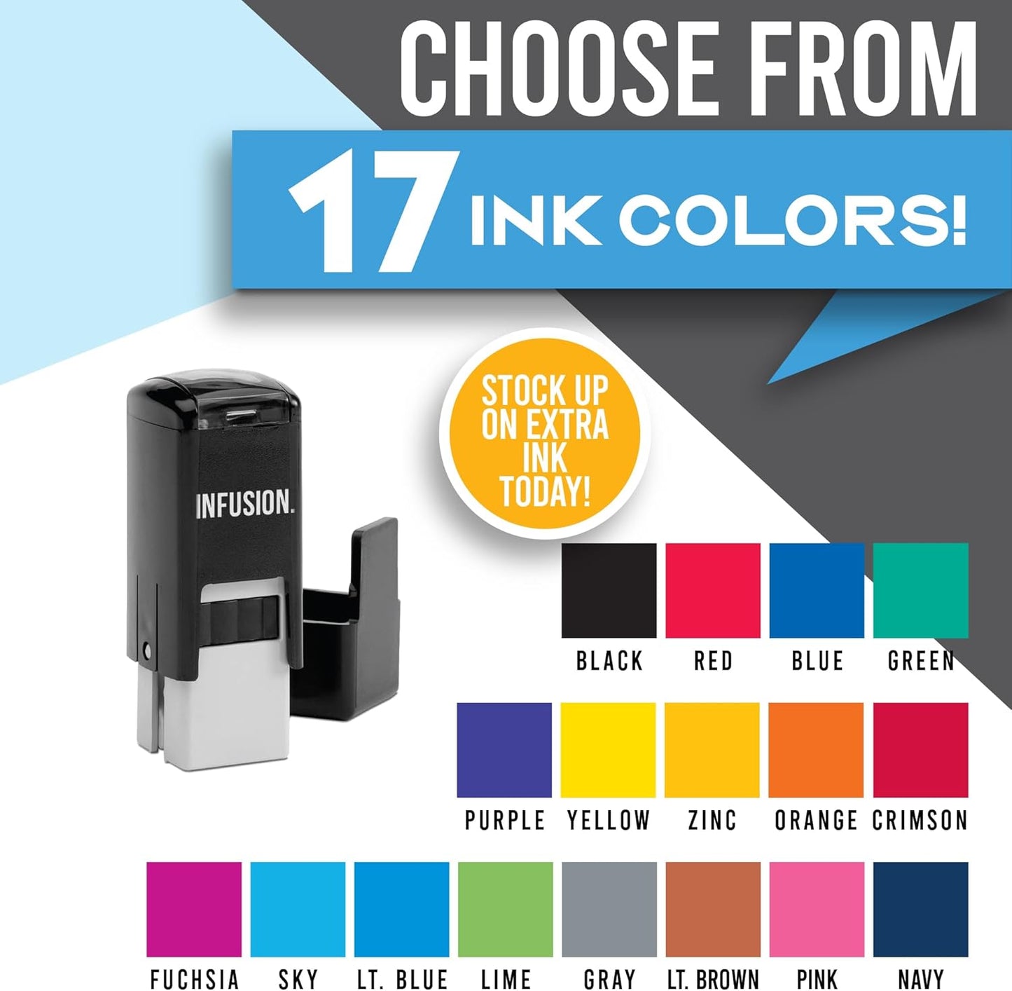 Infusion Self-Inking Custom Rubber Stamp (1/2" x 1/2") - Personalized Stamp for Office, Business, and Home Use - Customizable Text - Choose from 16 Colors