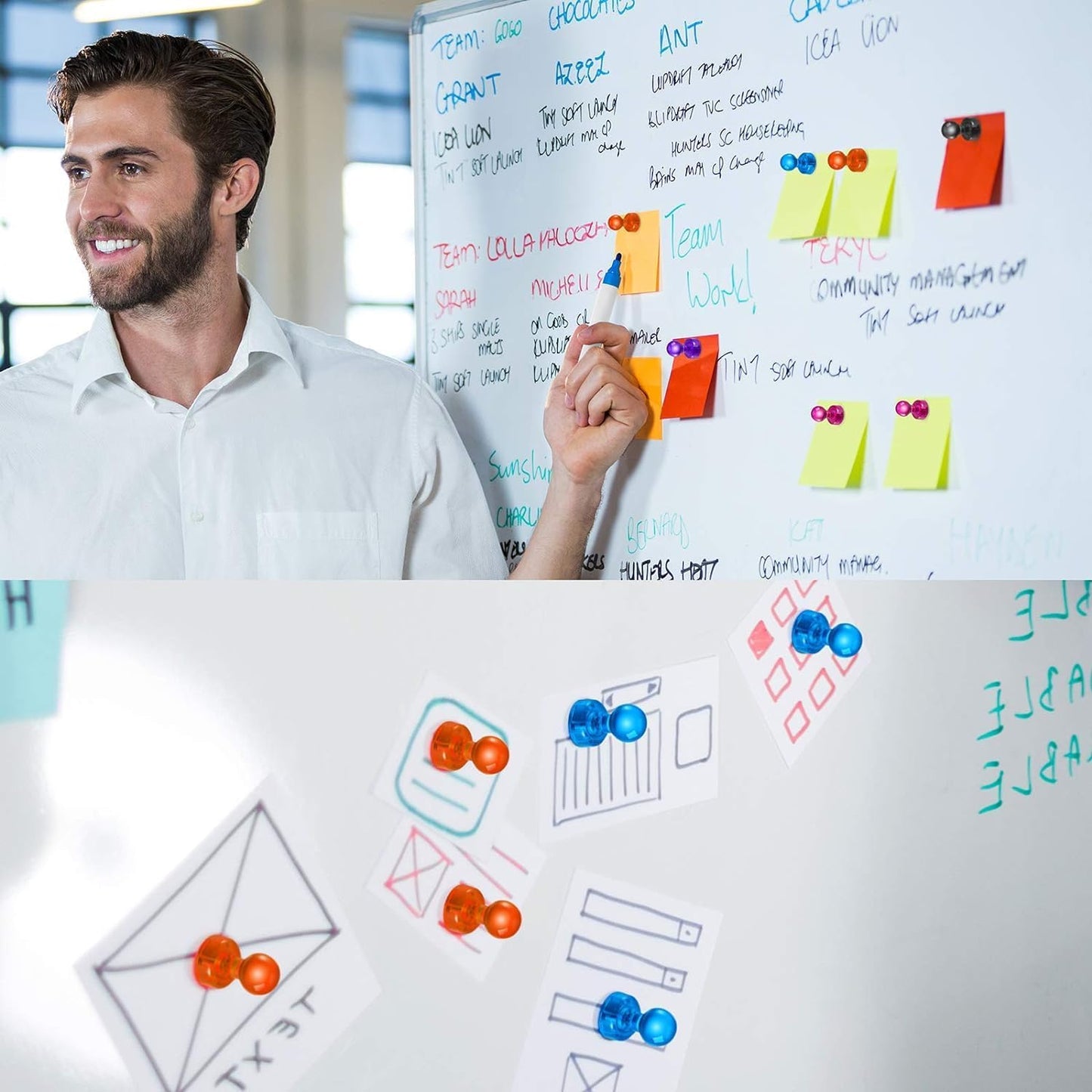 60 PCS Colorful Strong Magnetic Push Pin Magnets, Office Classroom Magnets,6 Assorted Color, Perfect to use as Kitchen Home and School, Map Magnets,Whiteboard Magnets