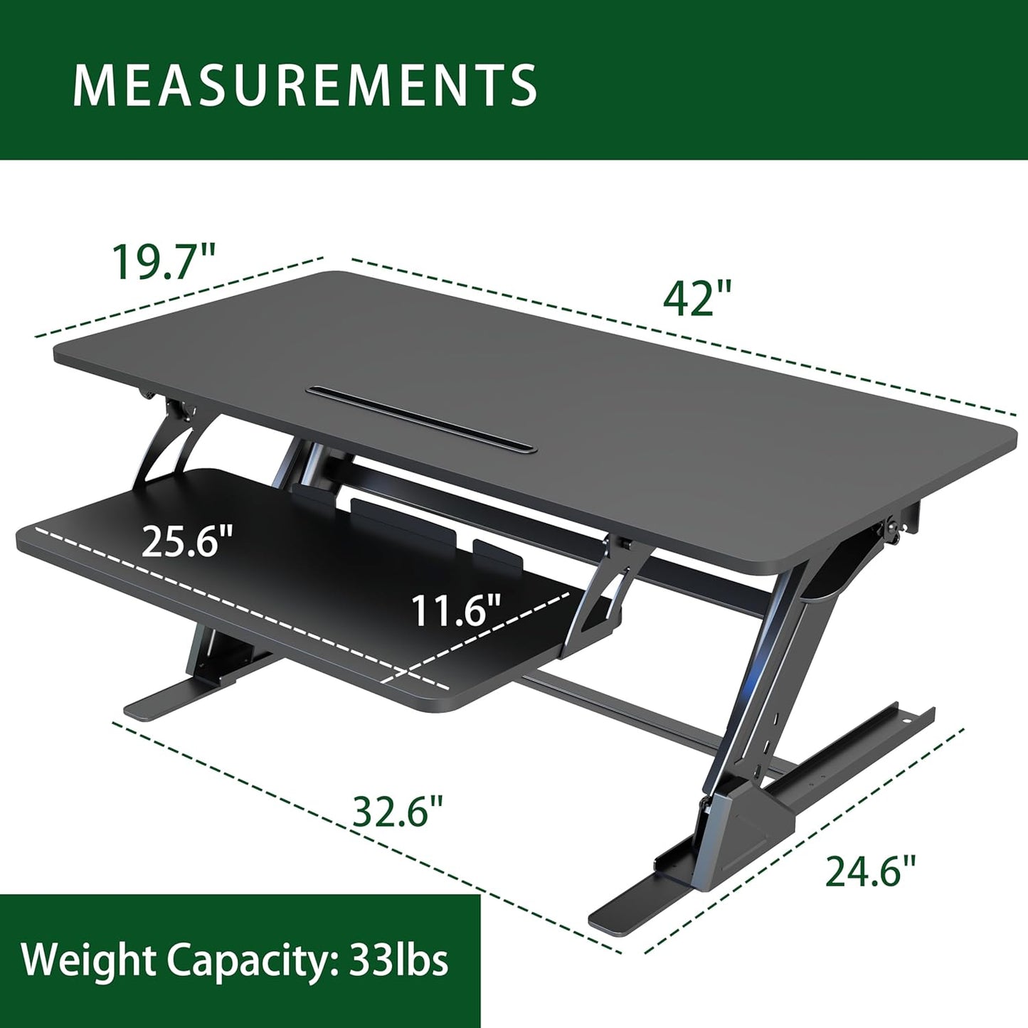42 inch Stand Up Desk Converter, Height Adjustable Sit Stand Desk Riser, Black, 42PB