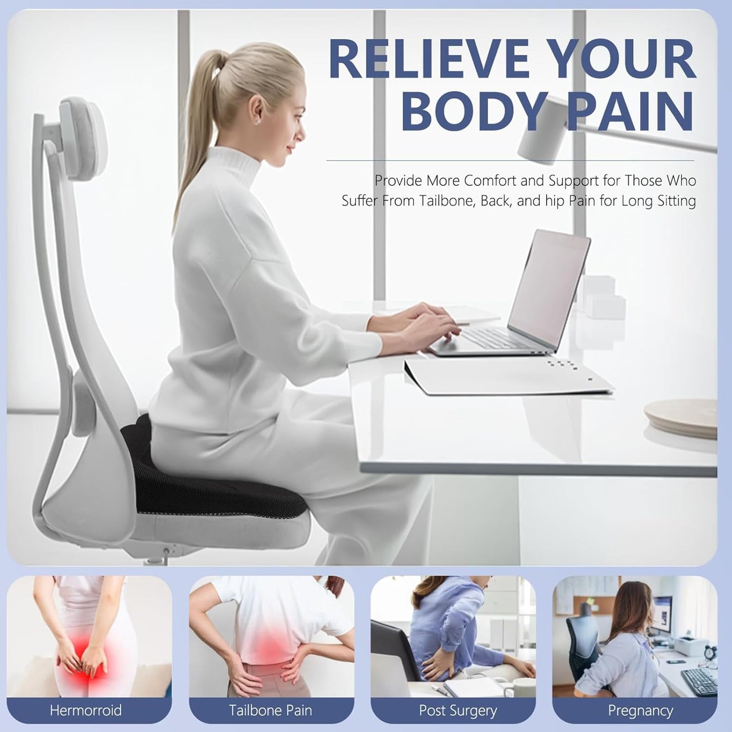 Thicken 19.7in Seat Cushion Gel, Large Cooling Seat Cushion for Long Sitting, Cushion for Wheelchair, Pressure Relief Cushion Seat for Office Chair, Chair Seat Pads for Car Desk Chair Kayak Stadium