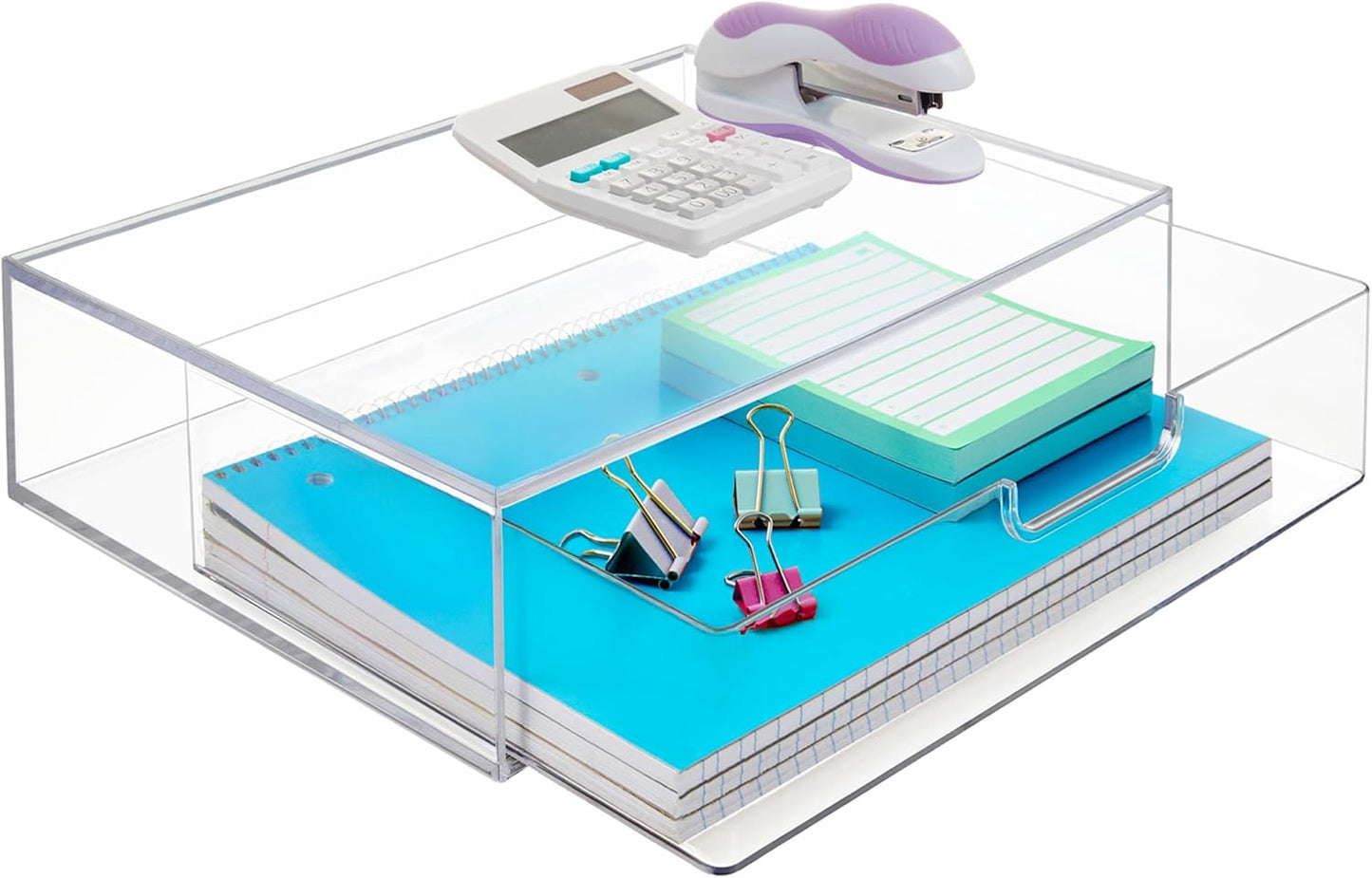 STORi STAX Plastic Stackable Organizer Drawer in Clear | 12.5-inches Wide | Organize Office Desk Accessories and Sort Letter-Size Paper | Made in USA
