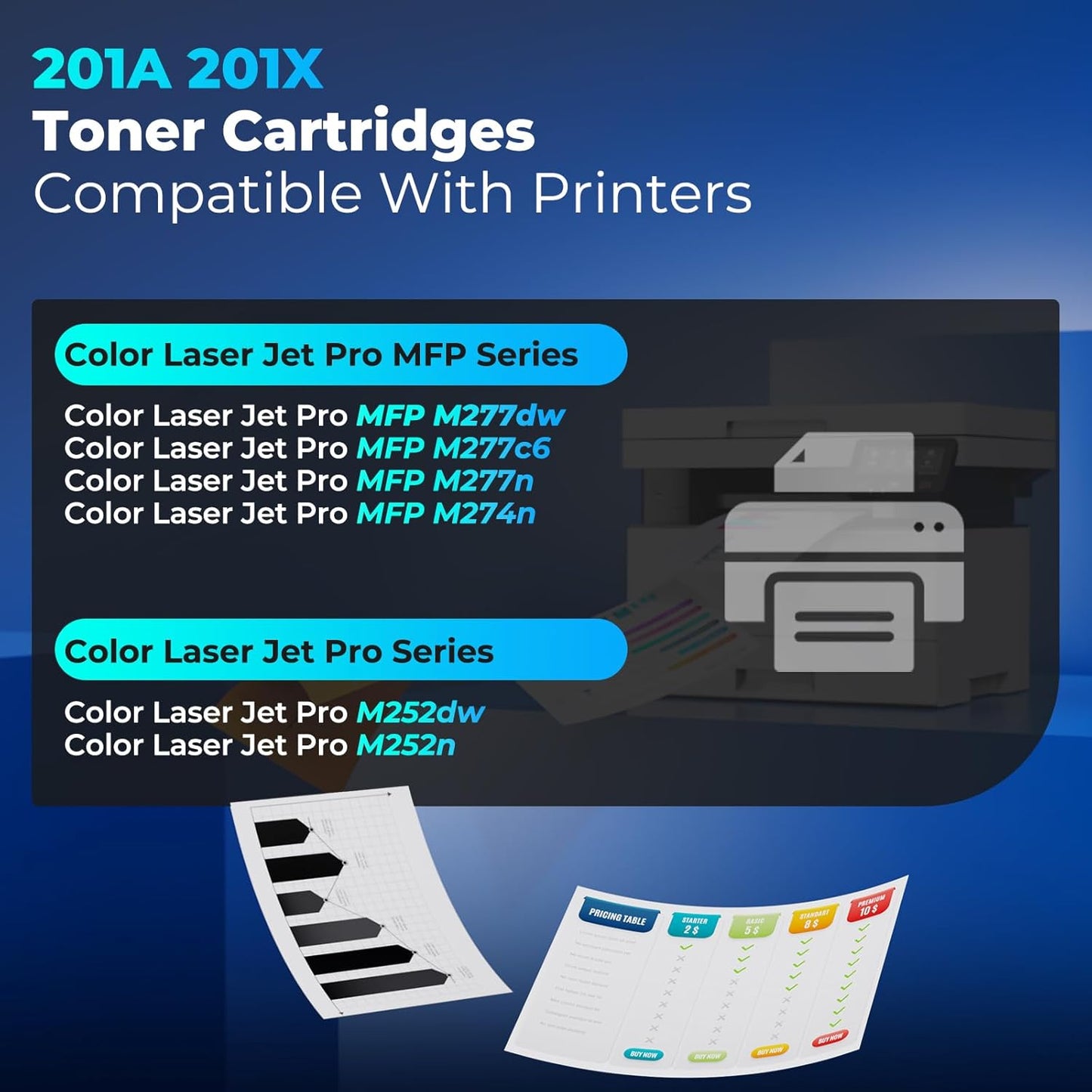 201A Toner Cartridges Compatible for HP 201A 201X HP201A for Color Laser Jet Pro MFP M277dw M252dw Toner, Work with Color Laser Jet Pro MFP M277c6 M277n M252n, Black Cyan Magenta Yellow 4 Pack