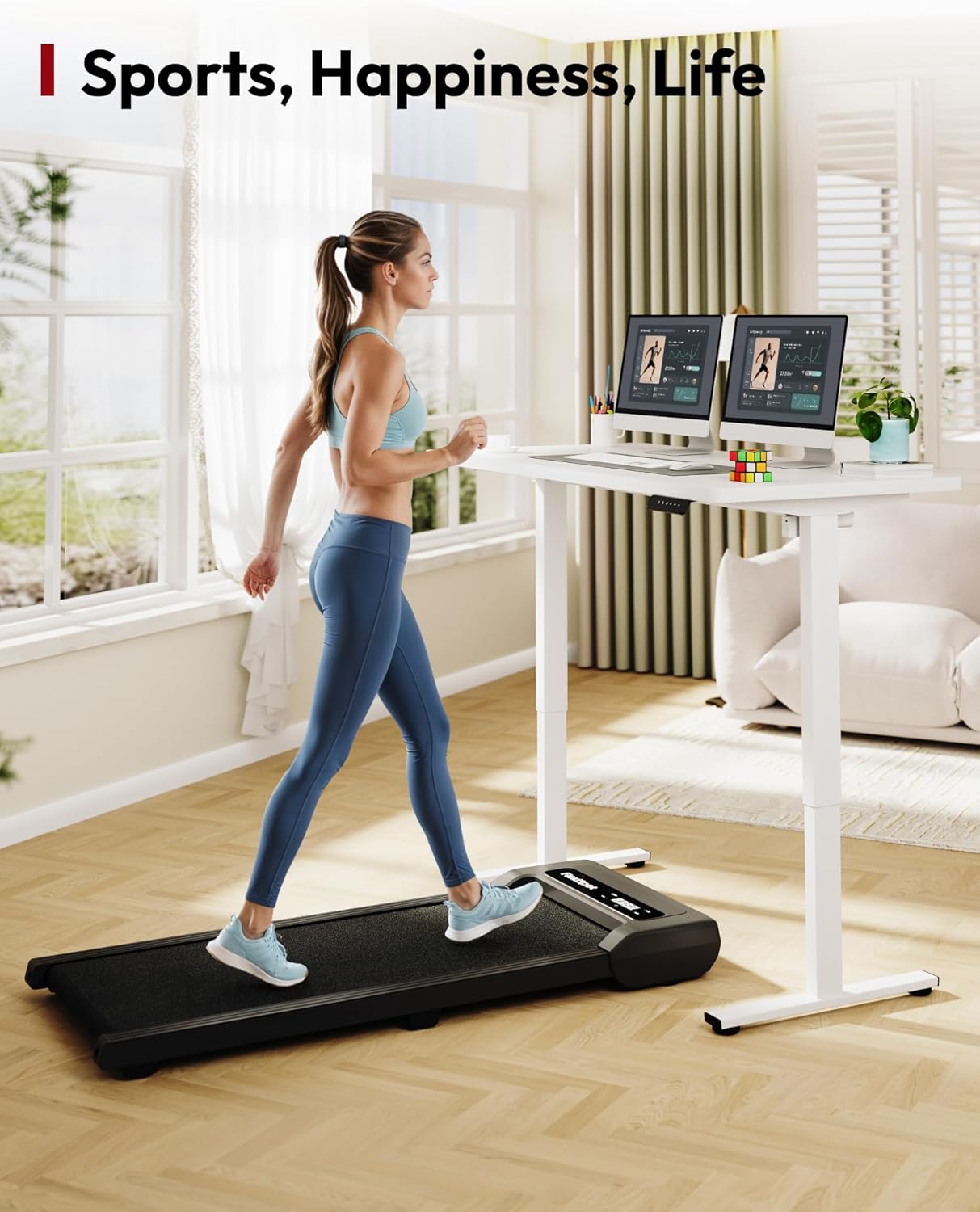 SANODESK Electric Standing Desk 48 x 24 Inches Whole-Piece Desktop Height Adjustable Stand Up Desk w/6-Button Controller Ergonomic Computer Desk for Home Office, White Frame + White Tabletop